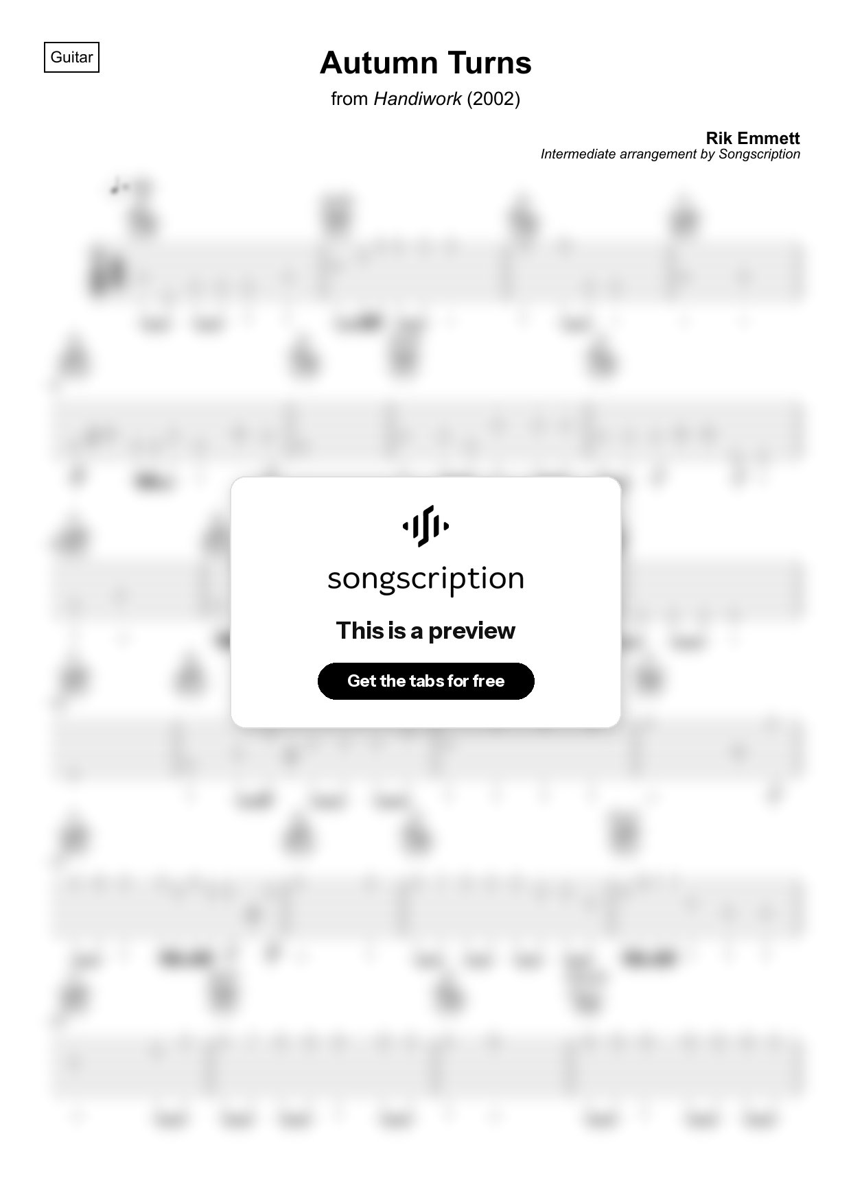 Intermediate Acoustic Guitar Tabs for "Autumn Turns" by Rik Emmett