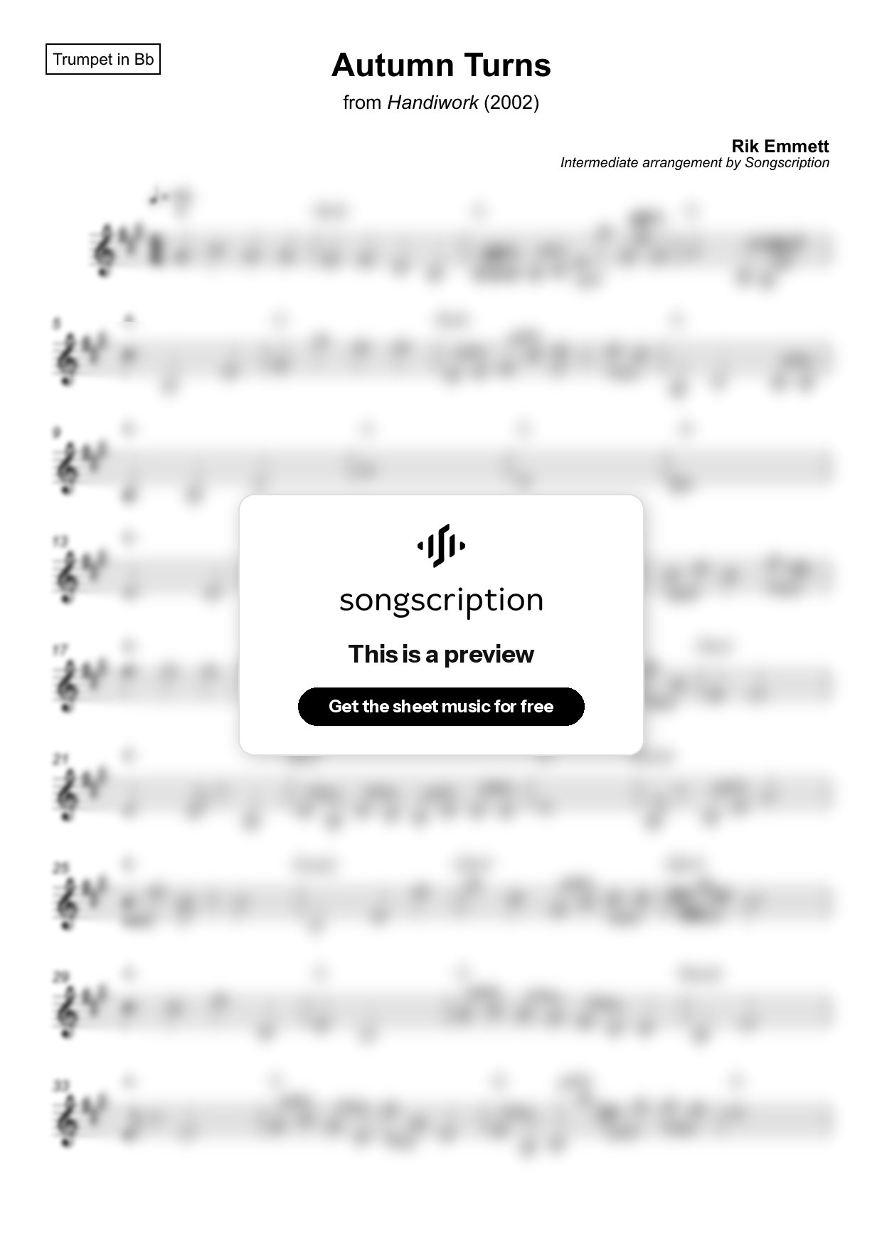 Intermediate Trumpet Sheet Music for "Autumn Turns" by Rik Emmett