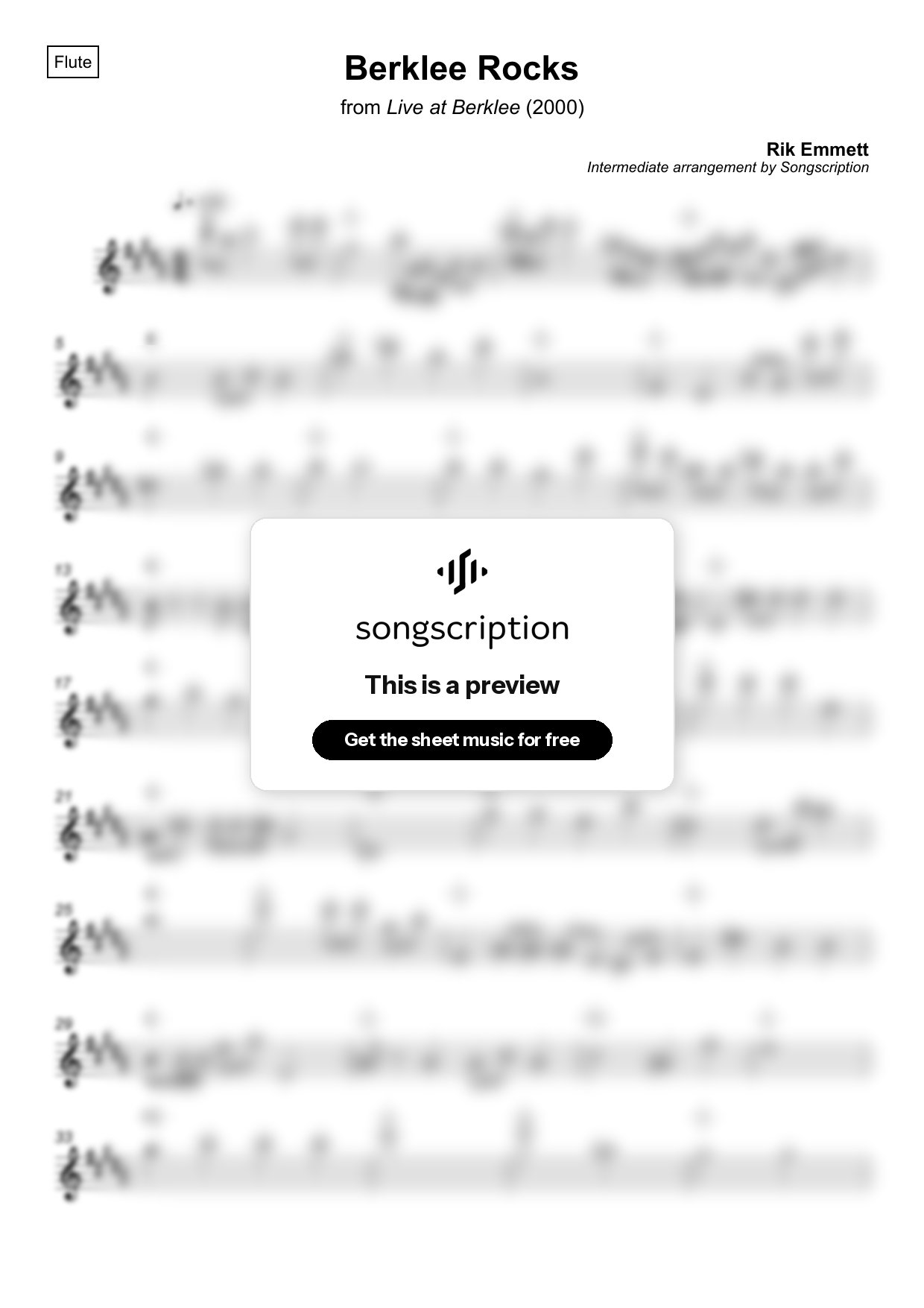 Intermediate Flute Sheet Music for "Berklee Rocks" by Rik Emmett