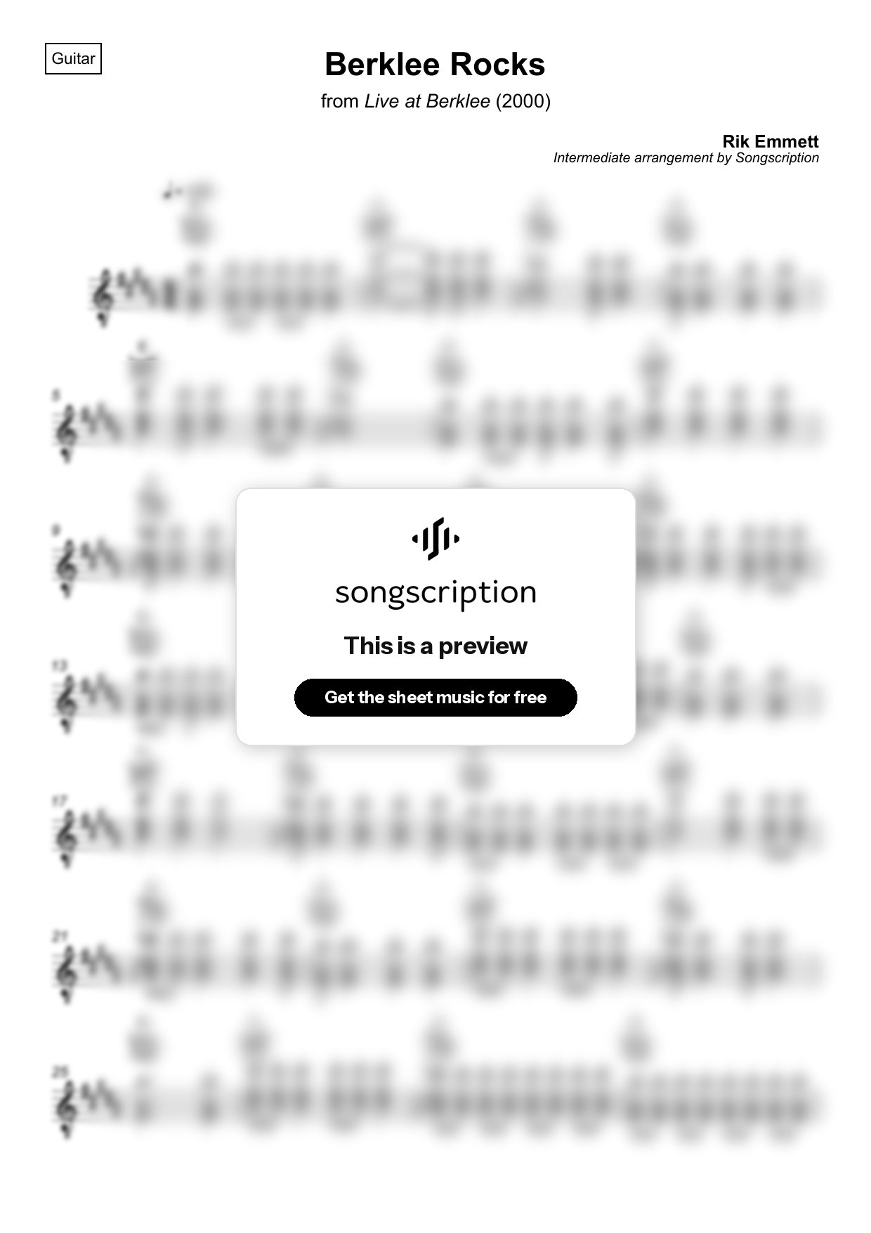 Intermediate Acoustic Guitar Sheet Music for "Berklee Rocks" by Rik Emmett