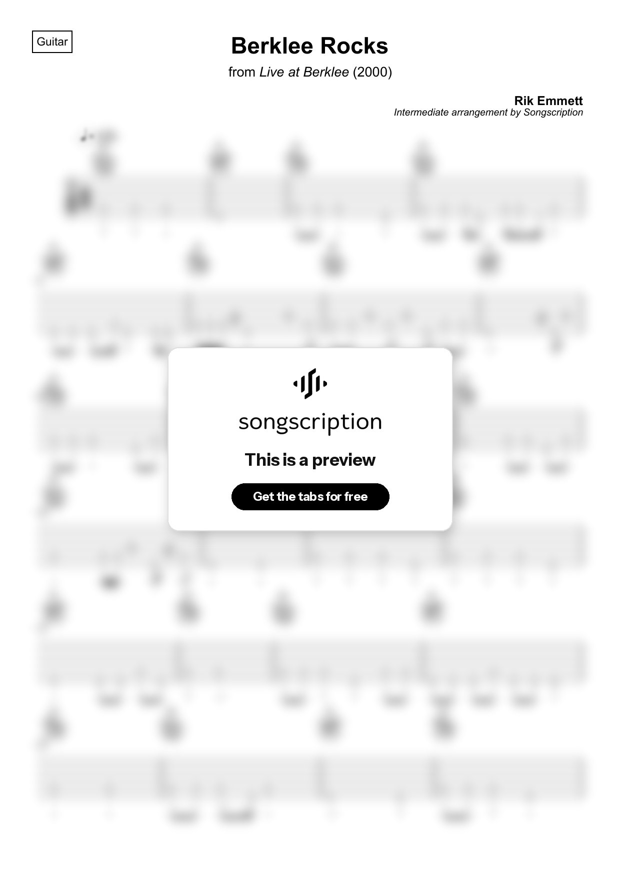 Intermediate Acoustic Guitar Tabs for "Berklee Rocks" by Rik Emmett