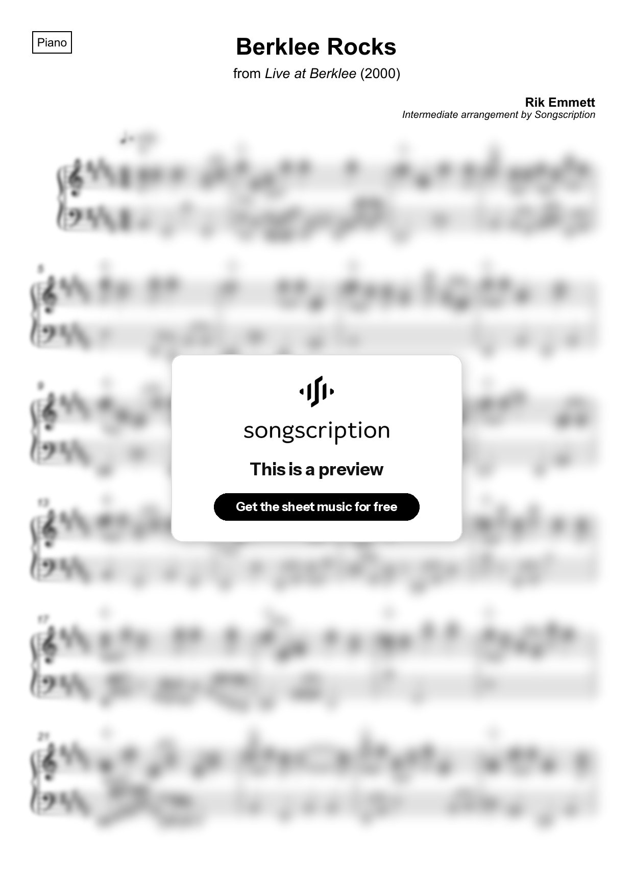 Intermediate Piano Sheet Music for "Berklee Rocks" by Rik Emmett