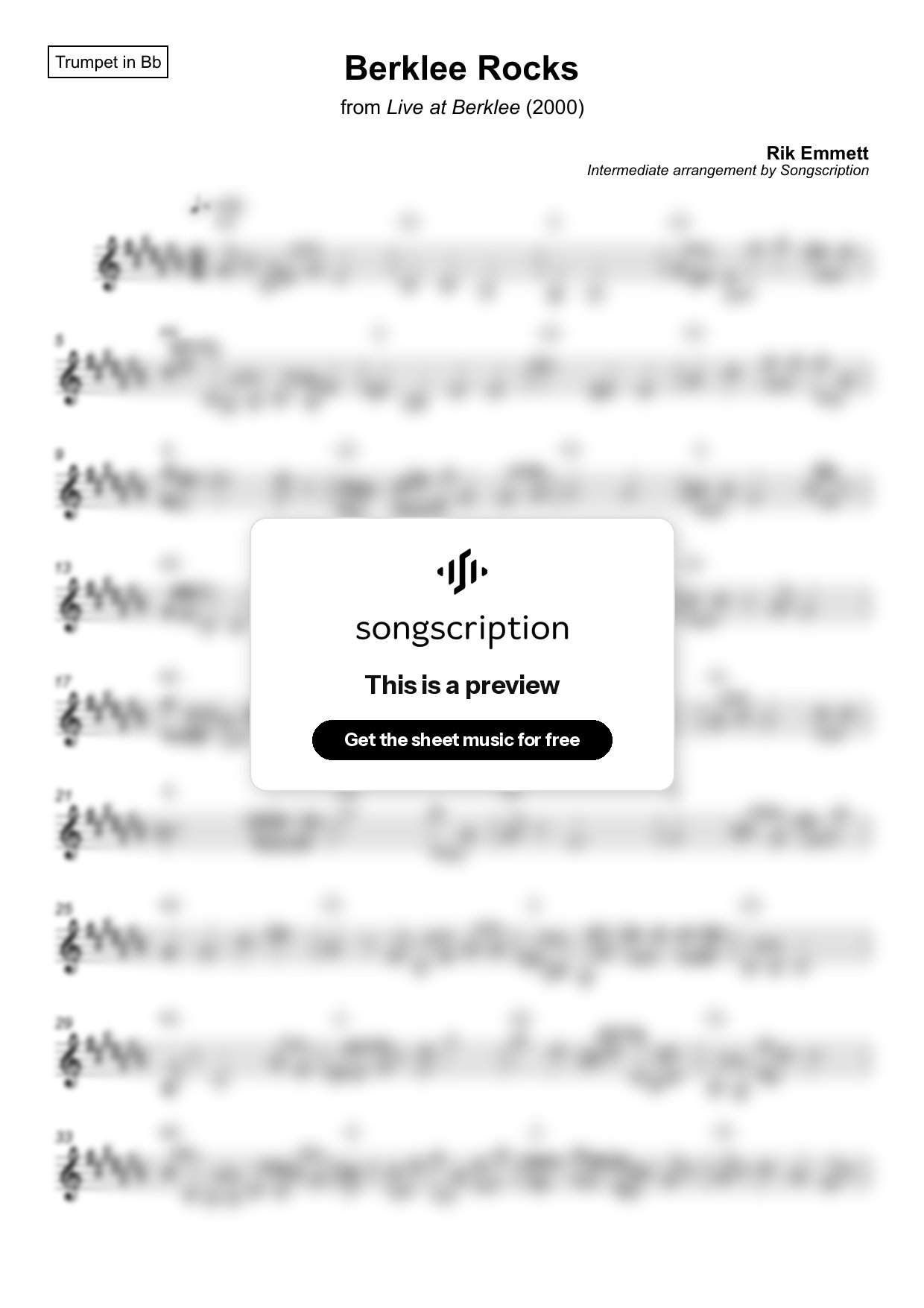 Intermediate Trumpet Sheet Music for "Berklee Rocks" by Rik Emmett