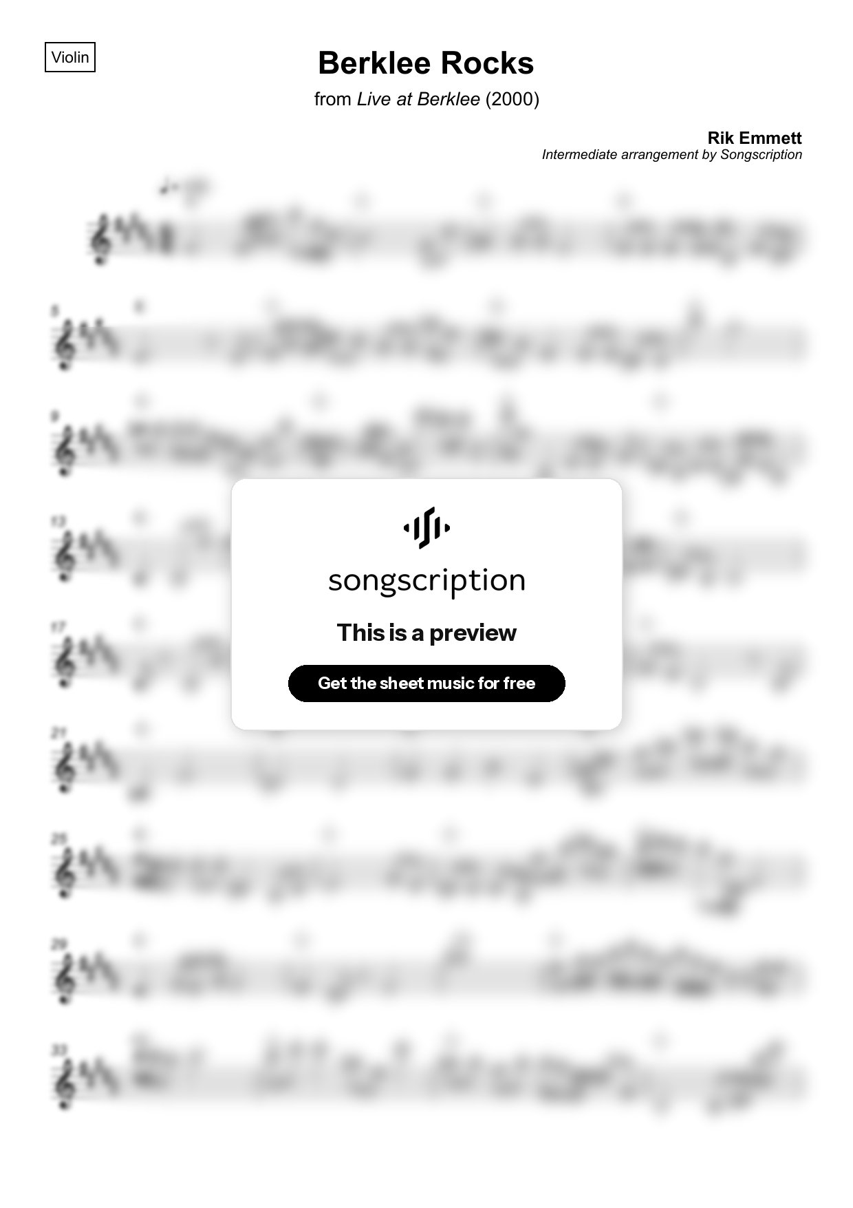 Intermediate Violin Sheet Music for "Berklee Rocks" by Rik Emmett