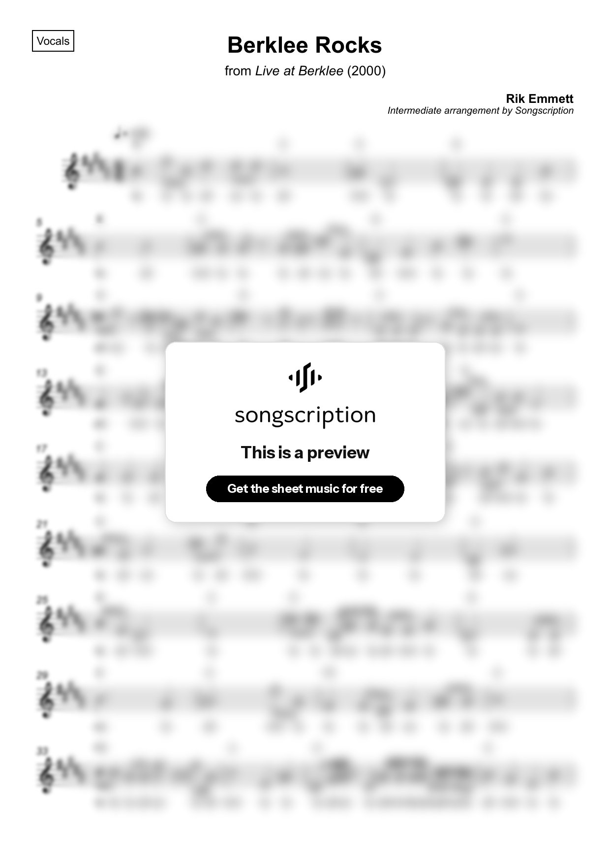 Intermediate Vocals Sheet Music for "Berklee Rocks" by Rik Emmett