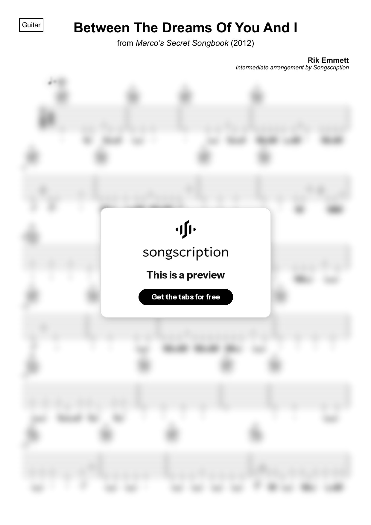 Intermediate Acoustic Guitar Tabs for "Between The Dreams Of You And I" by Rik Emmett