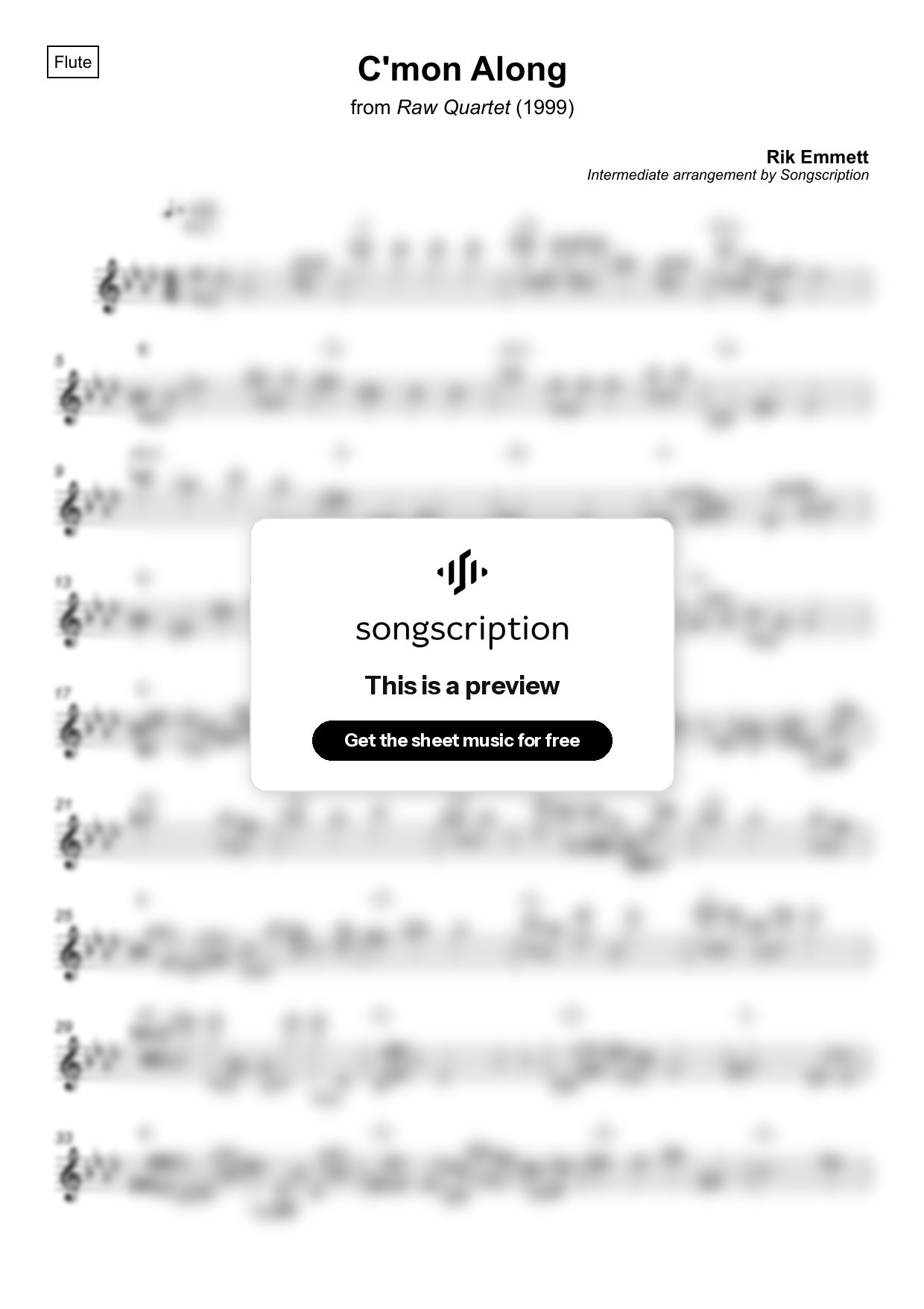 Intermediate Flute Sheet Music for "C'mon Along" by Rik Emmett