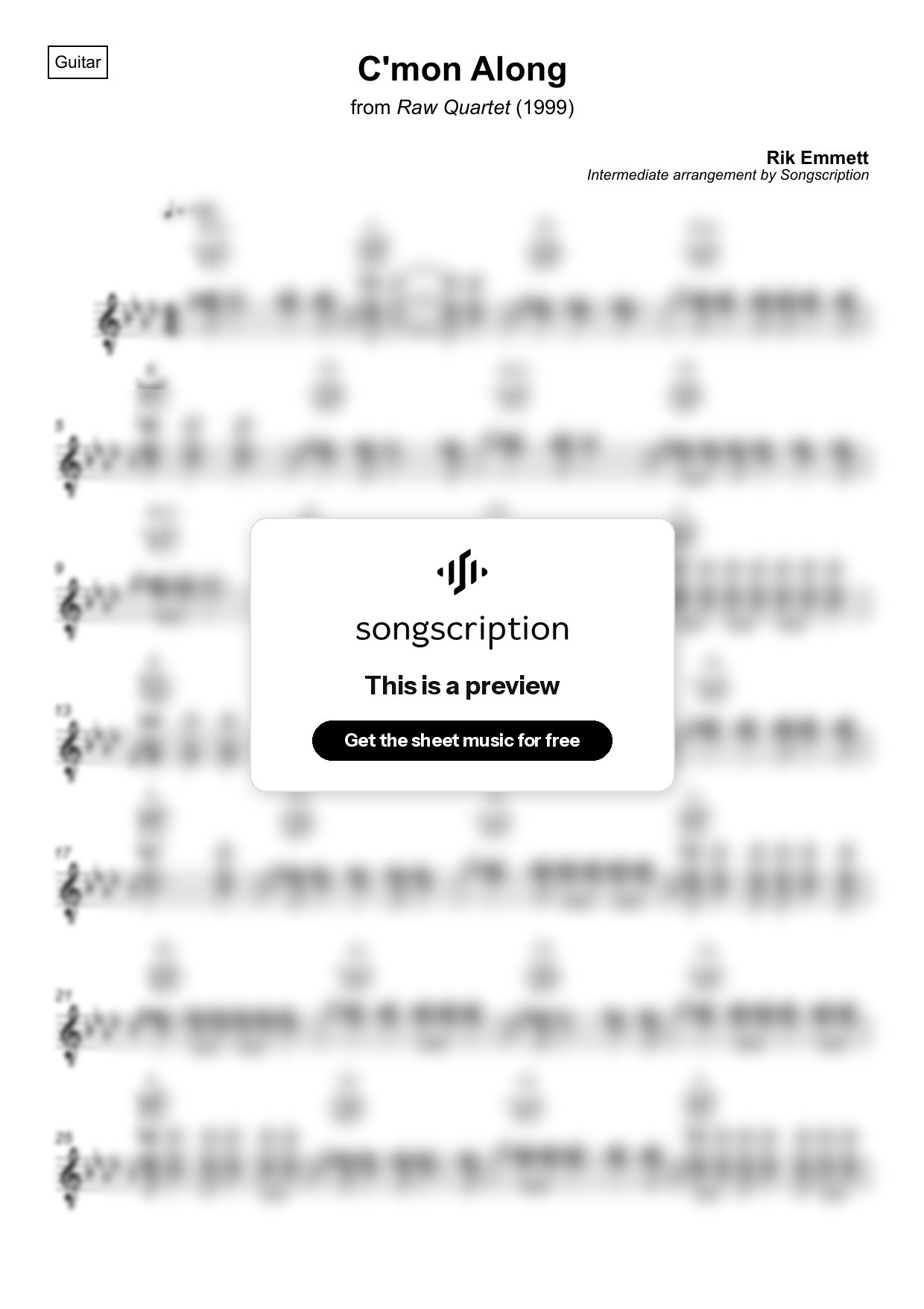 Intermediate Acoustic Guitar Sheet Music for "C'mon Along" by Rik Emmett