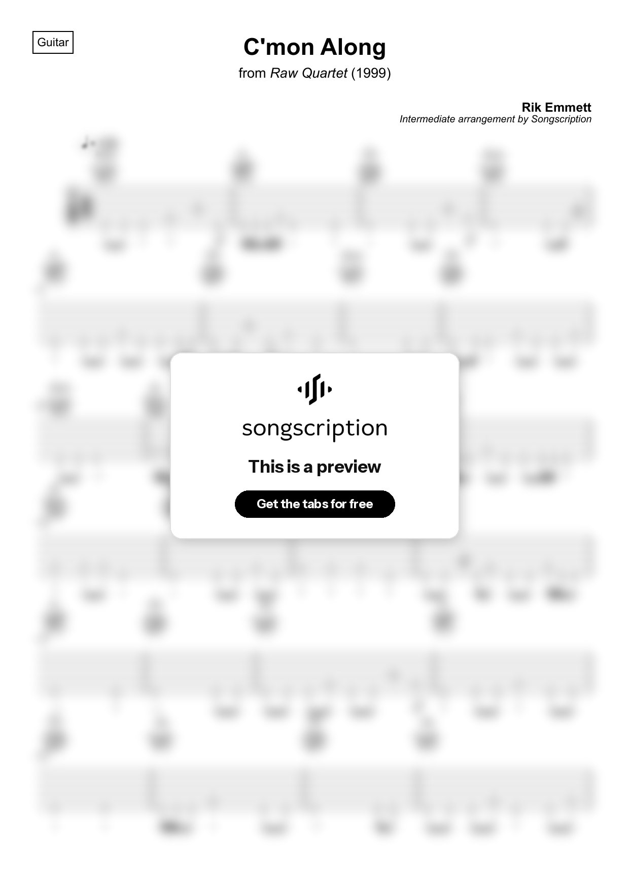 Intermediate Acoustic Guitar Tabs for "C'mon Along" by Rik Emmett