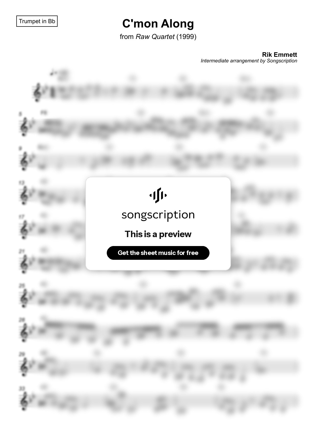 Intermediate Trumpet Sheet Music for "C'mon Along" by Rik Emmett