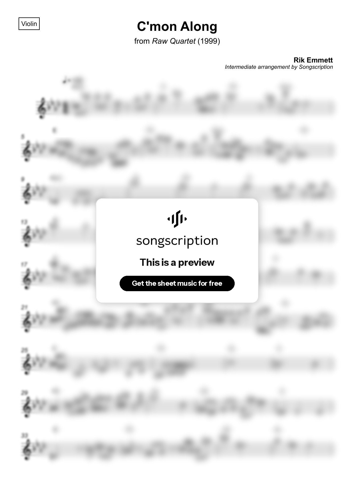 Intermediate Violin Sheet Music for "C'mon Along" by Rik Emmett