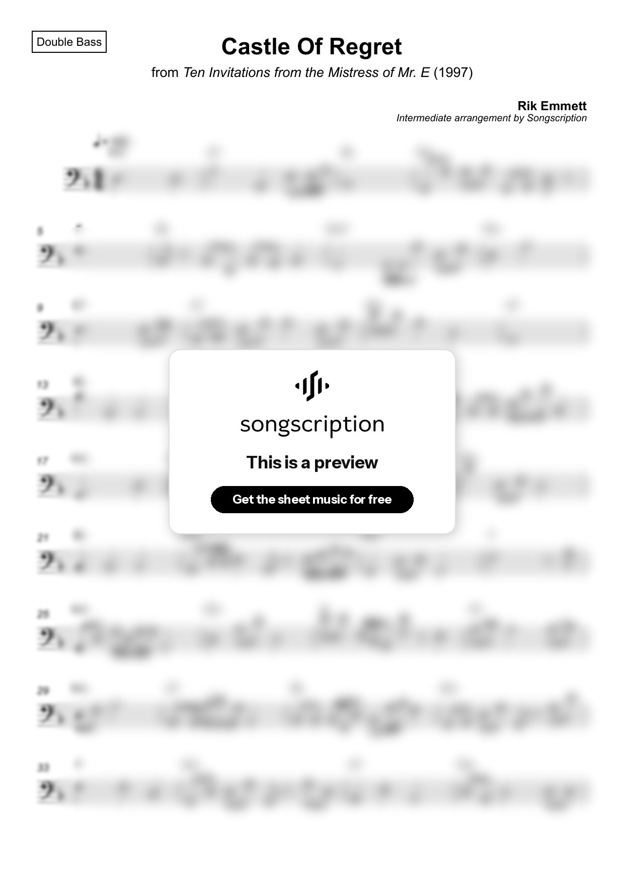 Intermediate Double Bass Sheet Music for "Castle Of Regret" by Rik Emmett