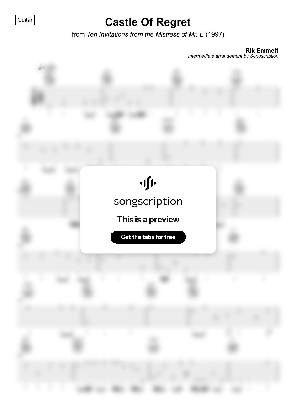 Intermediate Acoustic Guitar Tabs for "Castle Of Regret" by Rik Emmett