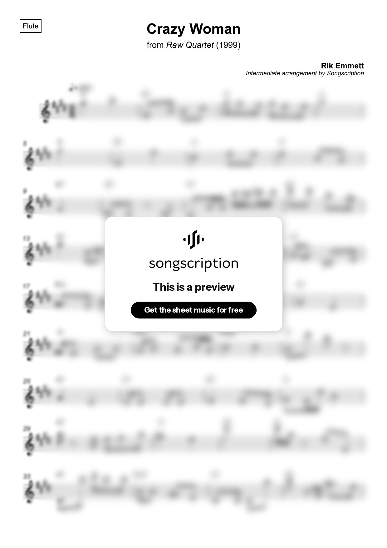 Intermediate Flute Sheet Music for "Crazy Woman" by Rik Emmett