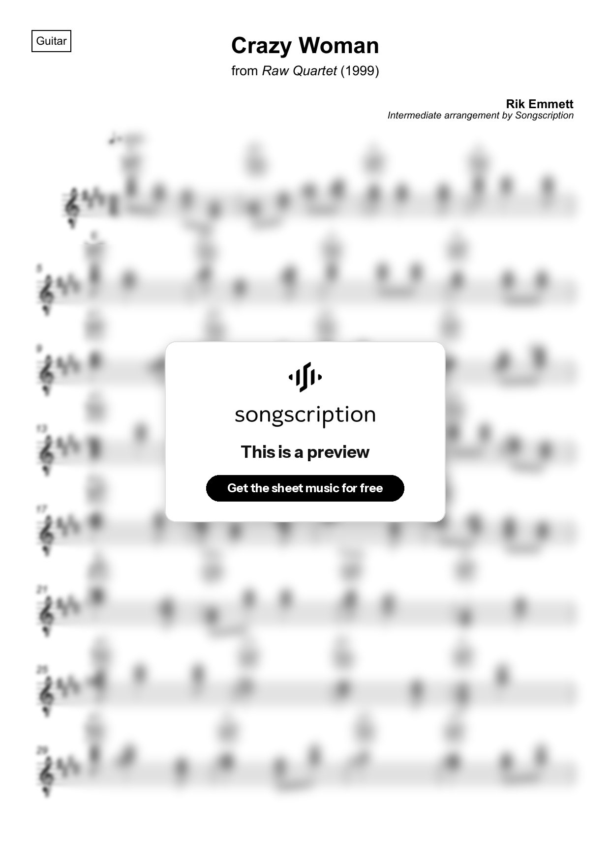 Intermediate Acoustic Guitar Sheet Music for "Crazy Woman" by Rik Emmett