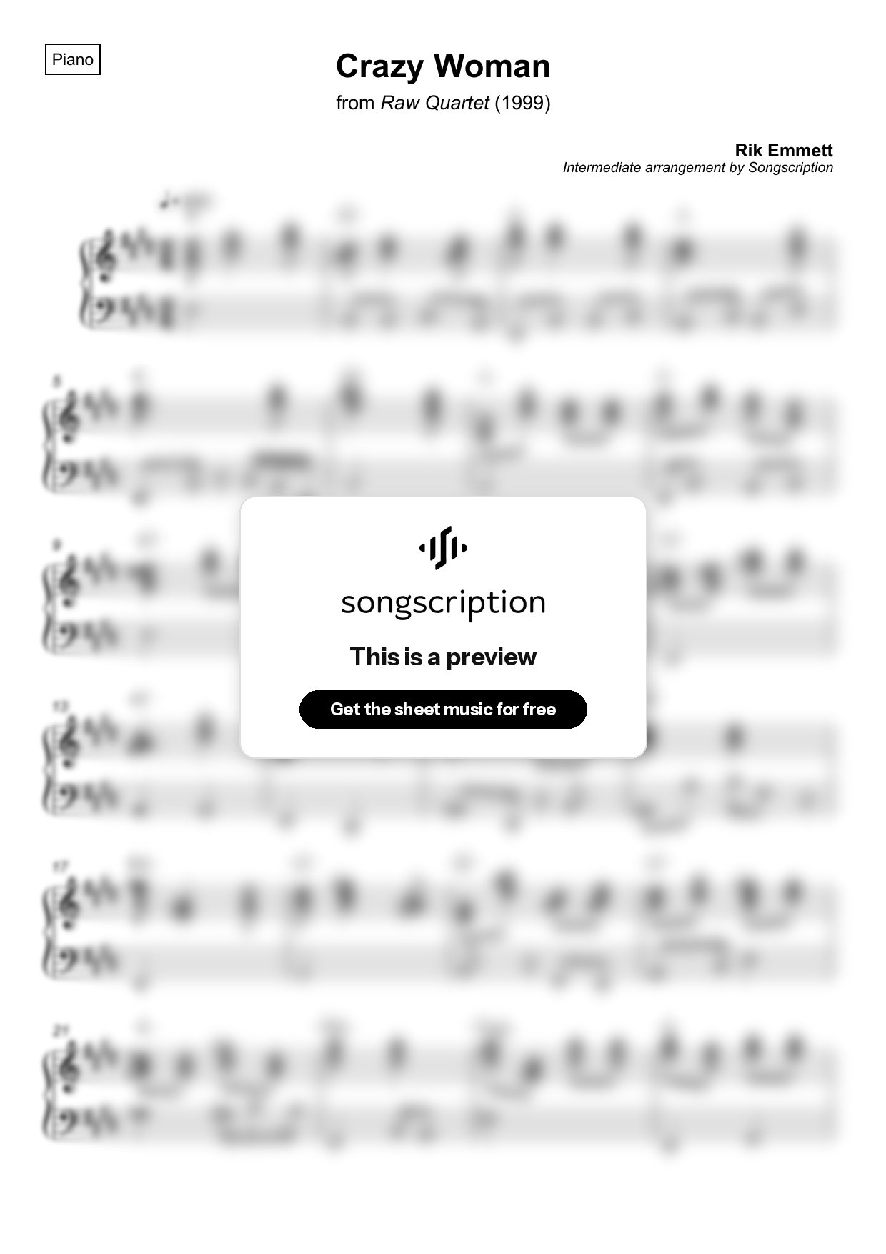 Intermediate Piano Sheet Music for "Crazy Woman" by Rik Emmett