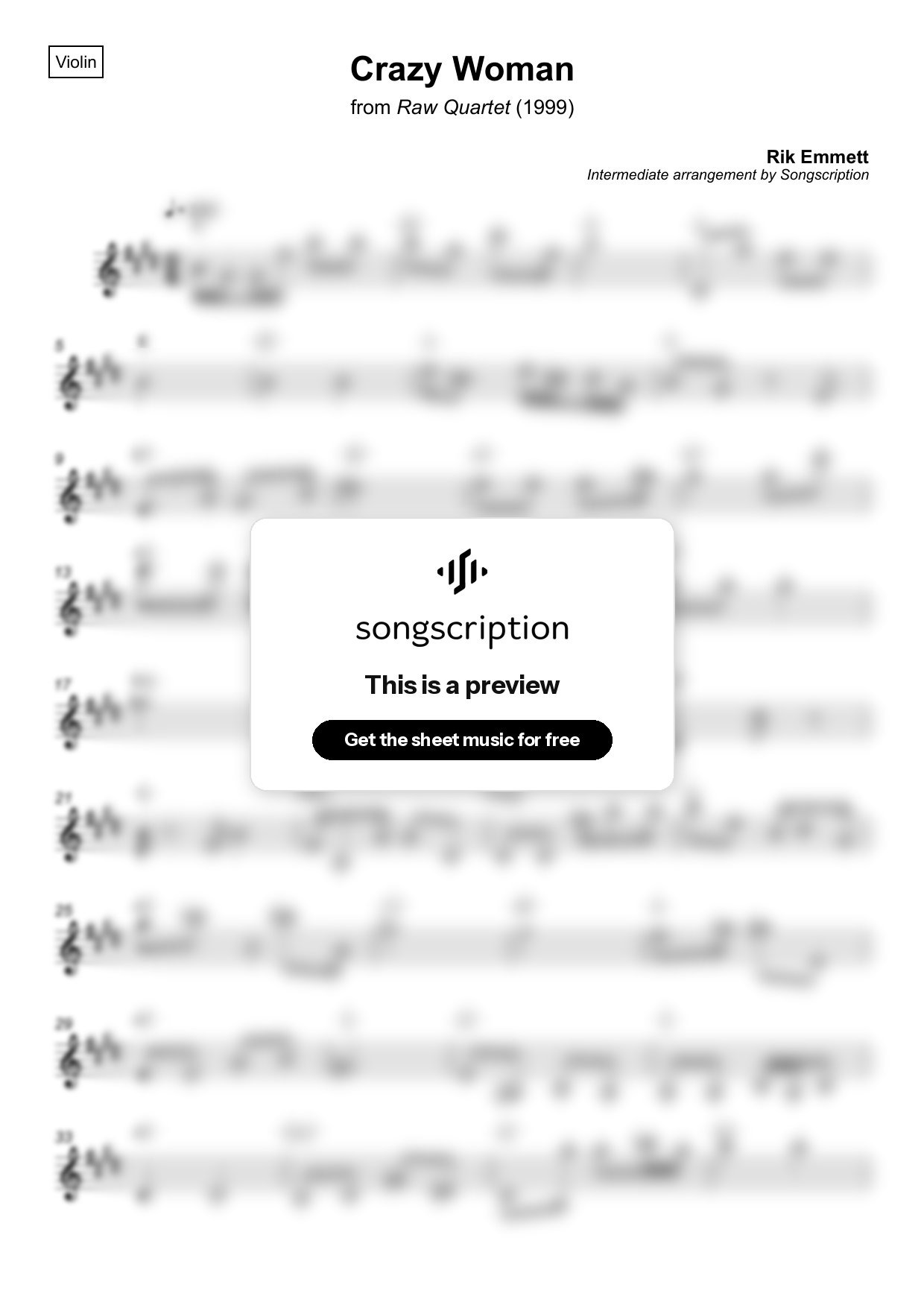 Intermediate Violin Sheet Music for "Crazy Woman" by Rik Emmett