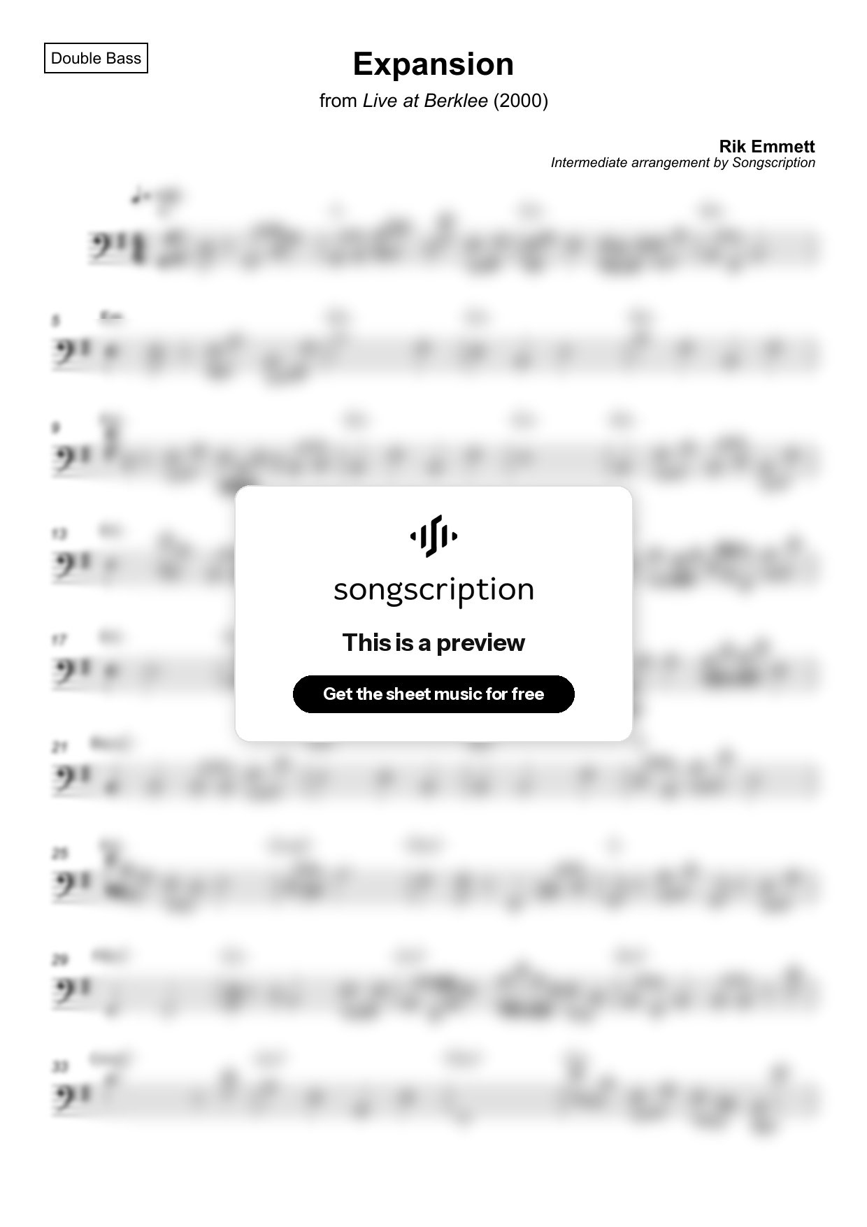 Intermediate Double Bass Sheet Music for "Expansion" by Rik Emmett