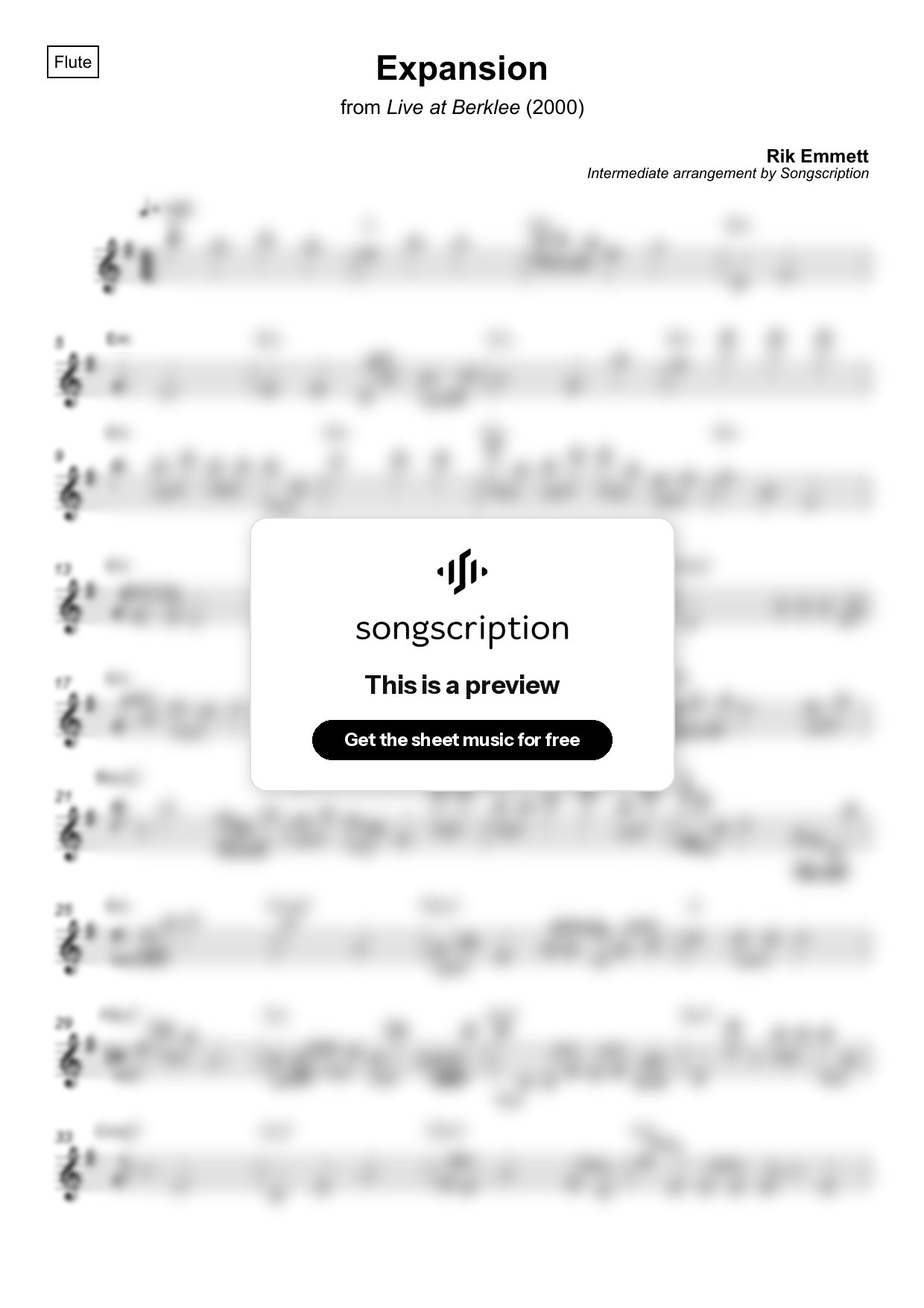 Intermediate Flute Sheet Music for "Expansion" by Rik Emmett