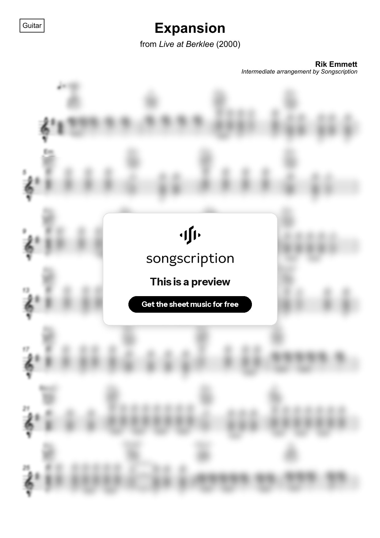 Intermediate Acoustic Guitar Sheet Music for "Expansion" by Rik Emmett