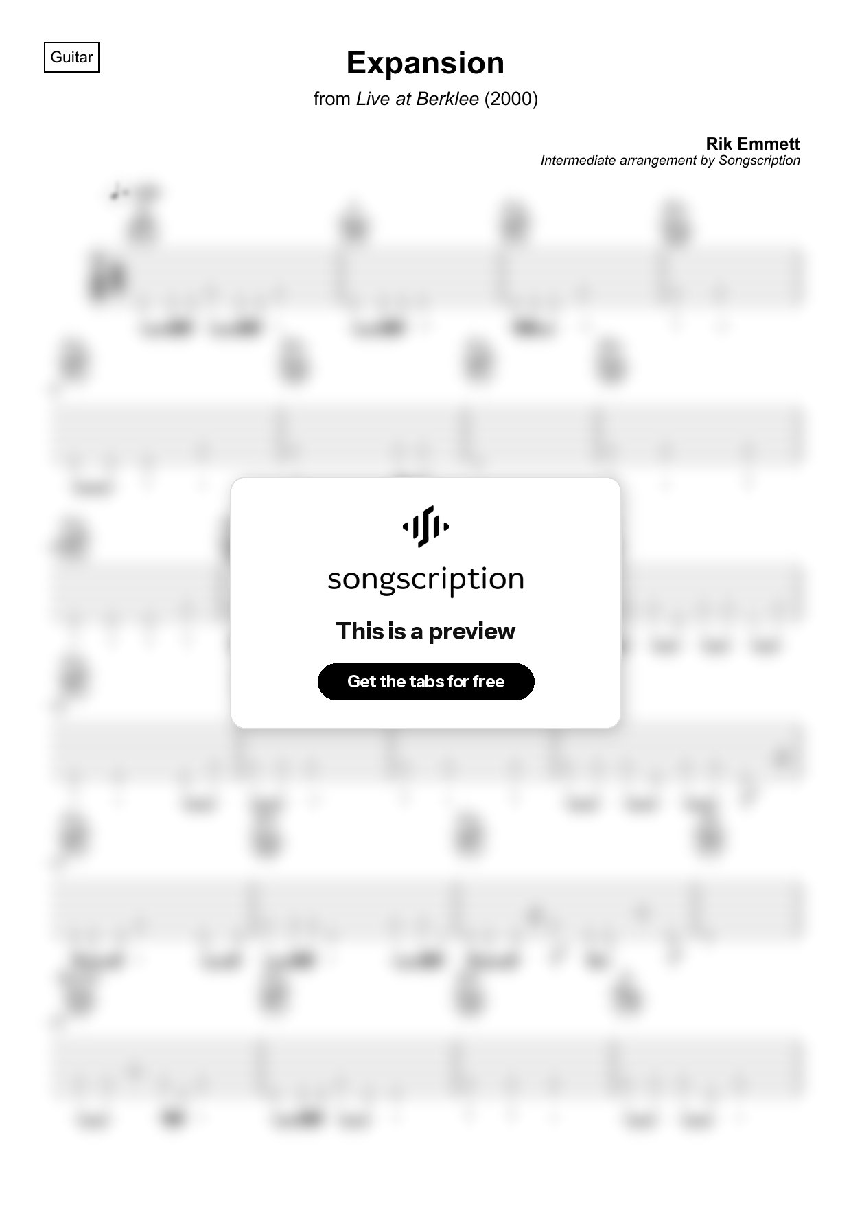Intermediate Acoustic Guitar Tabs for "Expansion" by Rik Emmett