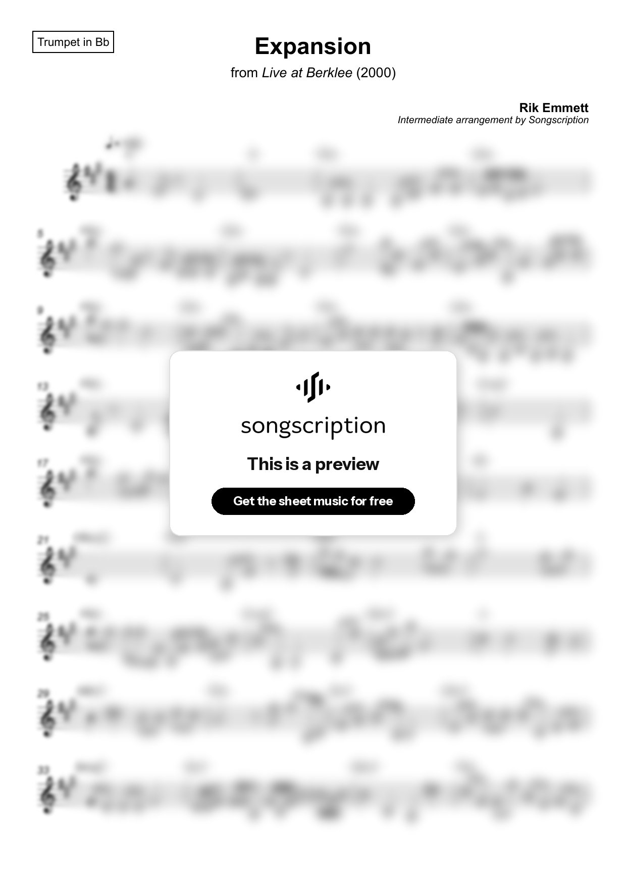 Intermediate Trumpet Sheet Music for "Expansion" by Rik Emmett