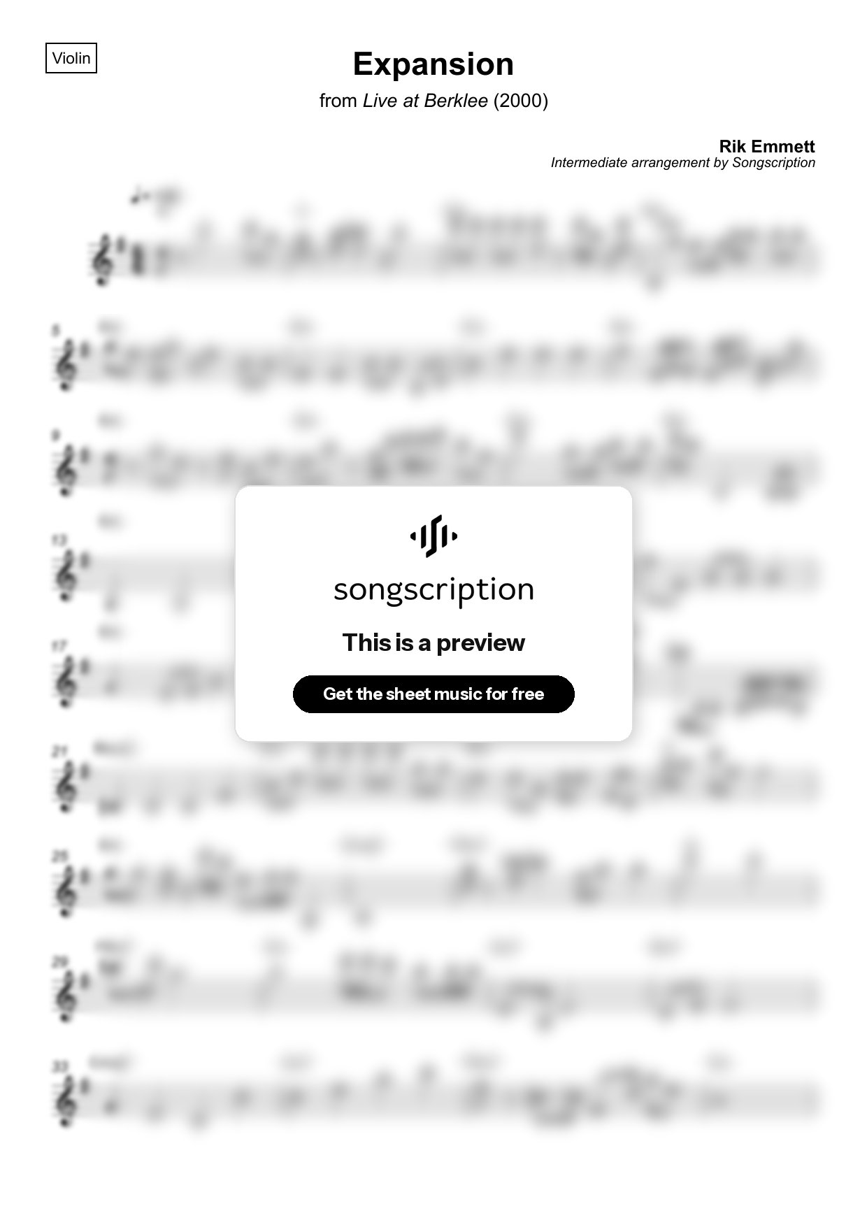 Intermediate Violin Sheet Music for "Expansion" by Rik Emmett