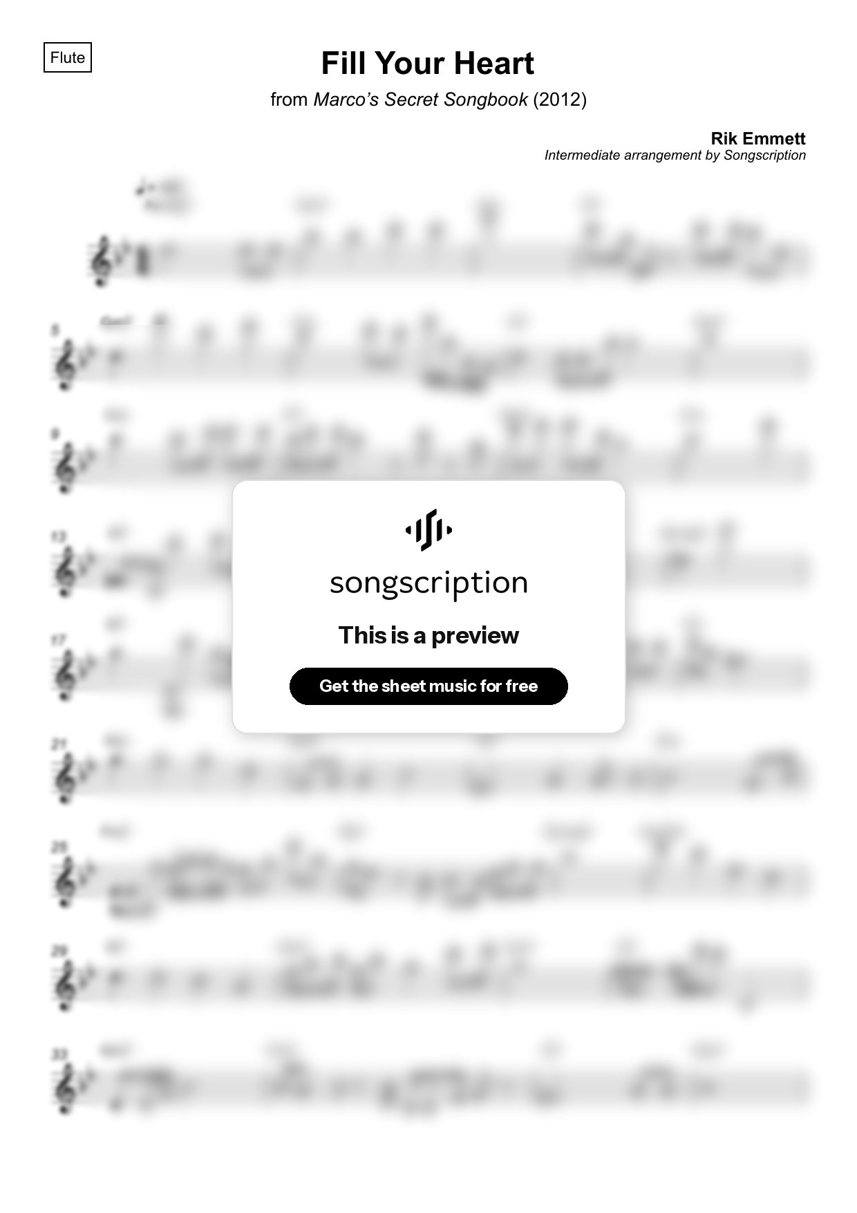 Intermediate Flute Sheet Music for "Fill Your Heart" by Rik Emmett
