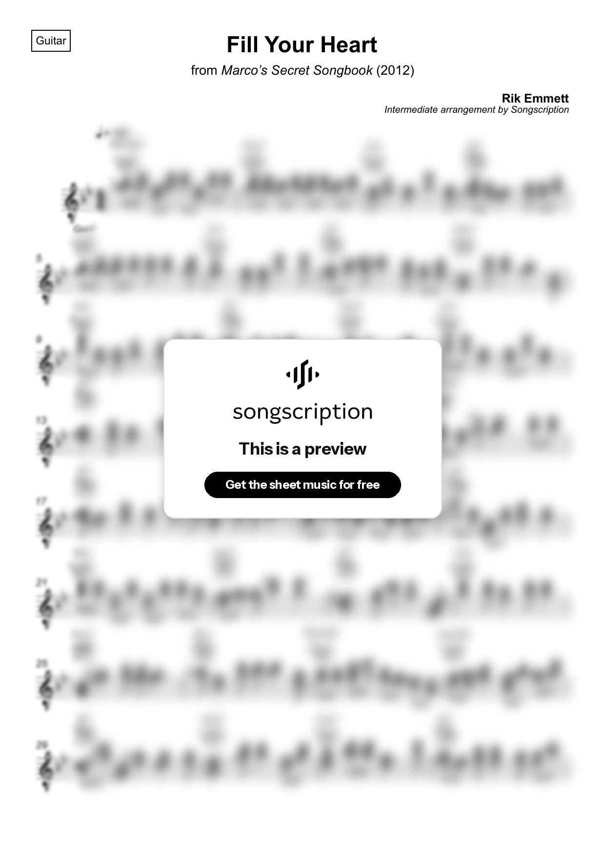 Intermediate Acoustic Guitar Sheet Music for "Fill Your Heart" by Rik Emmett