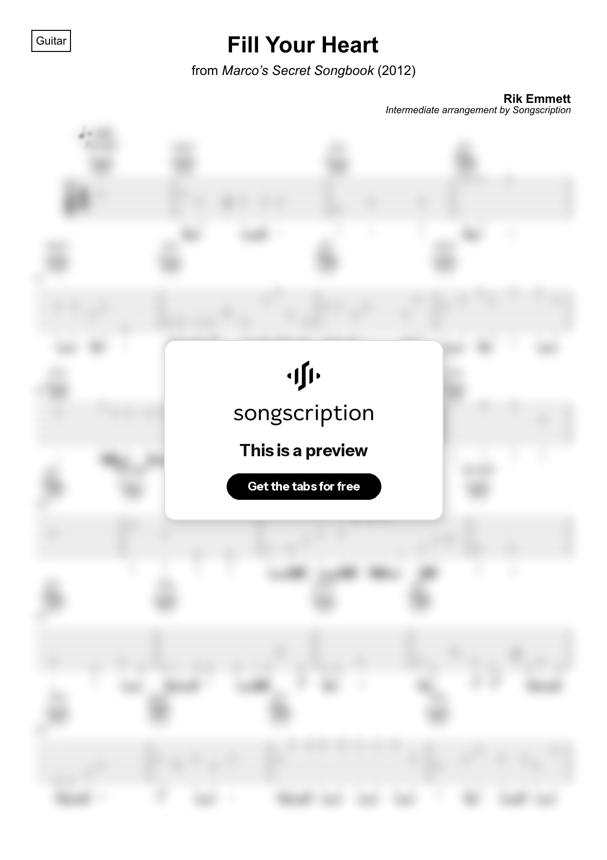 Intermediate Acoustic Guitar Tabs for "Fill Your Heart" by Rik Emmett