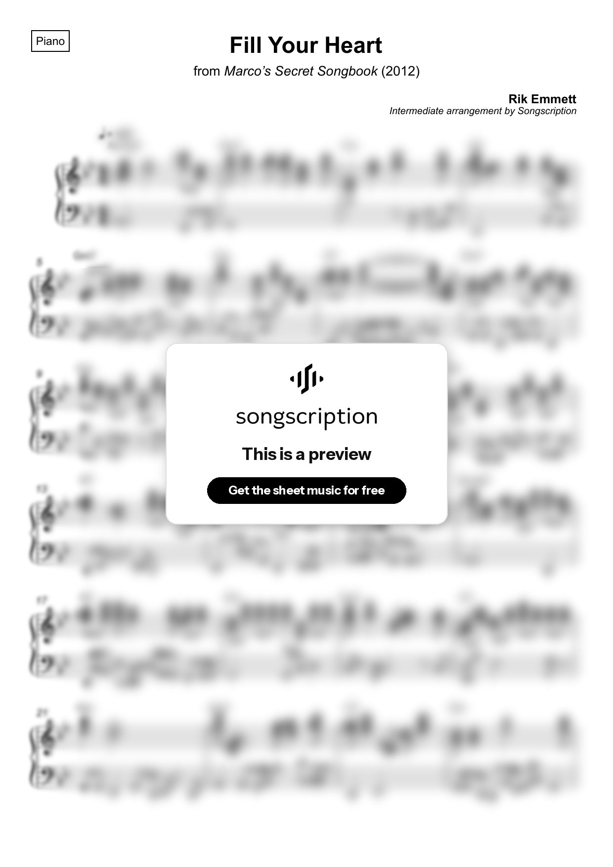 Intermediate Piano Sheet Music for "Fill Your Heart" by Rik Emmett