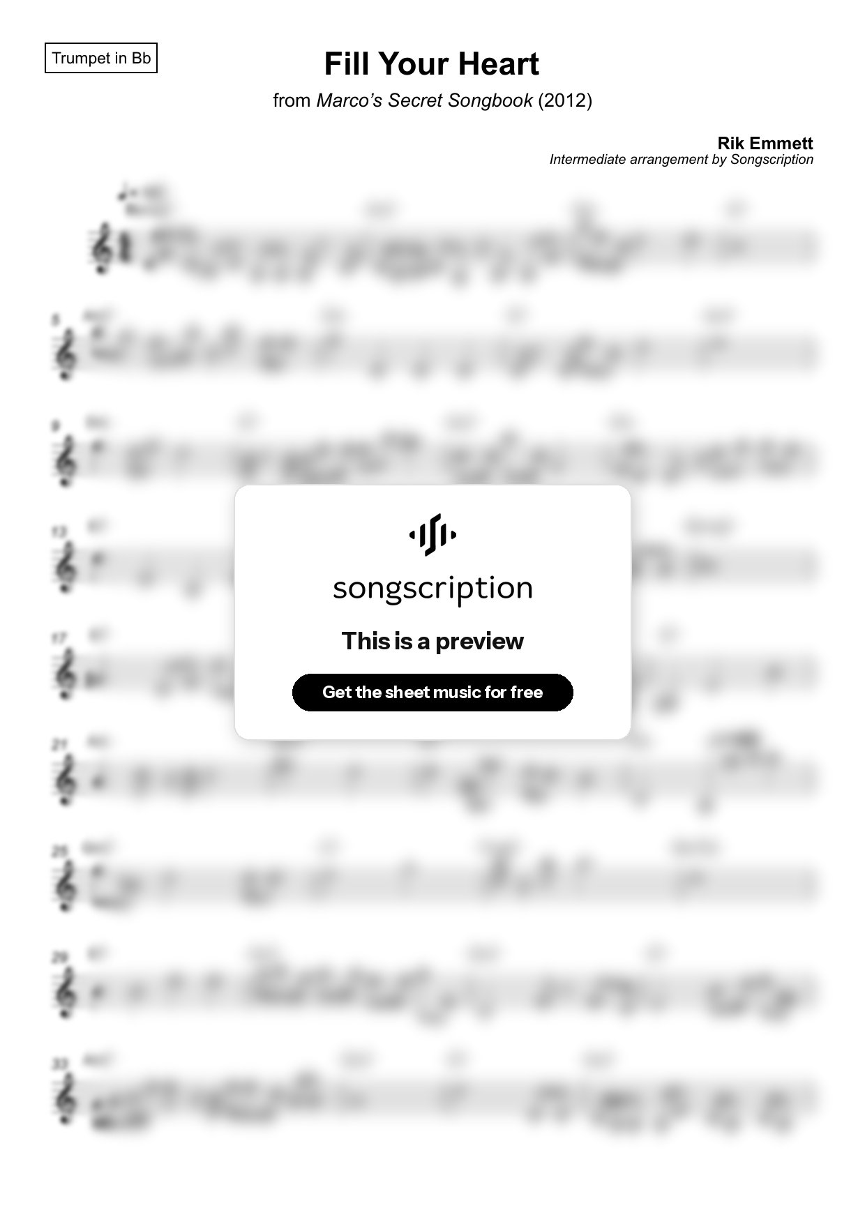 Intermediate Trumpet Sheet Music for "Fill Your Heart" by Rik Emmett