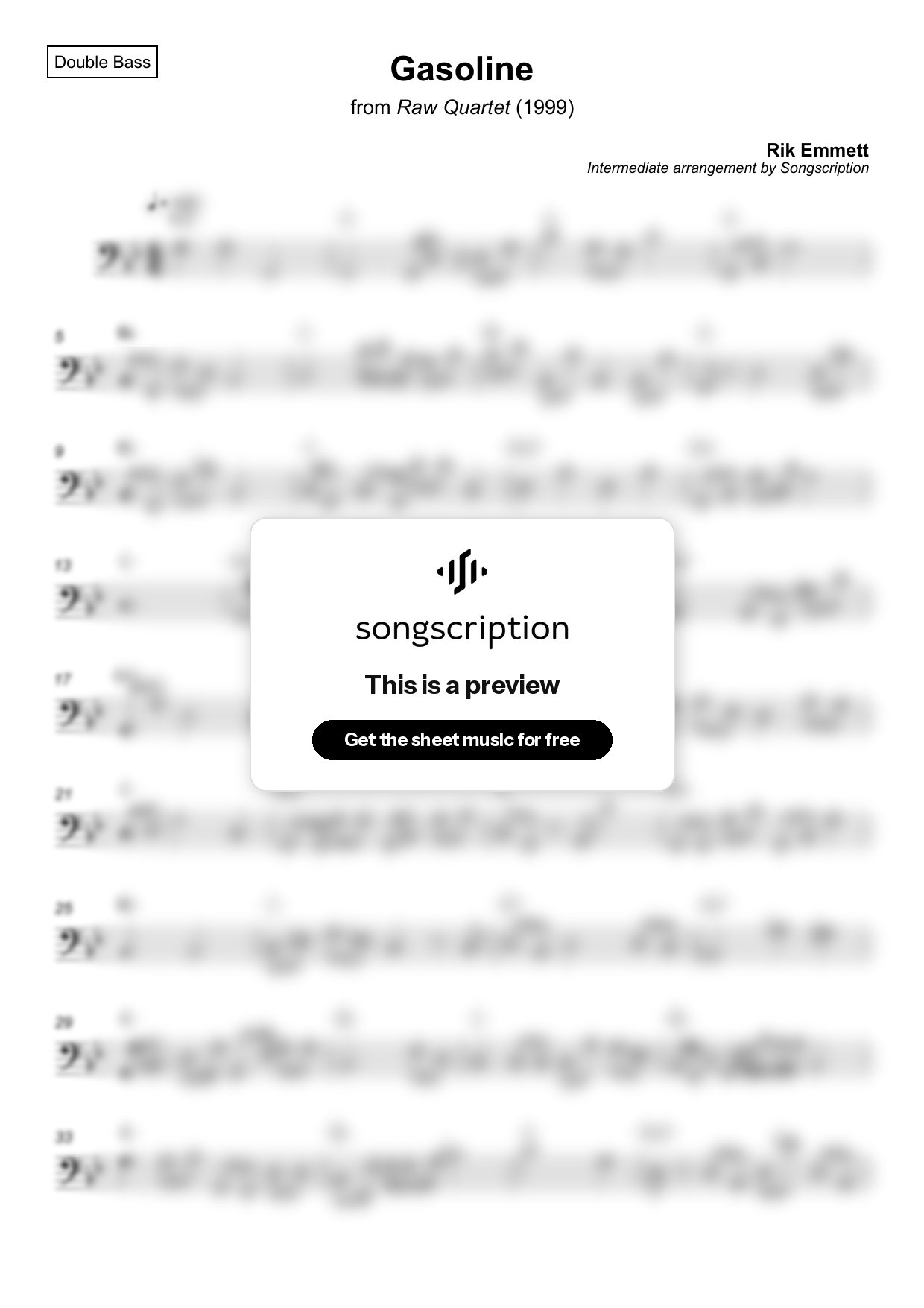 Intermediate Double Bass Sheet Music for "Gasoline" by Rik Emmett