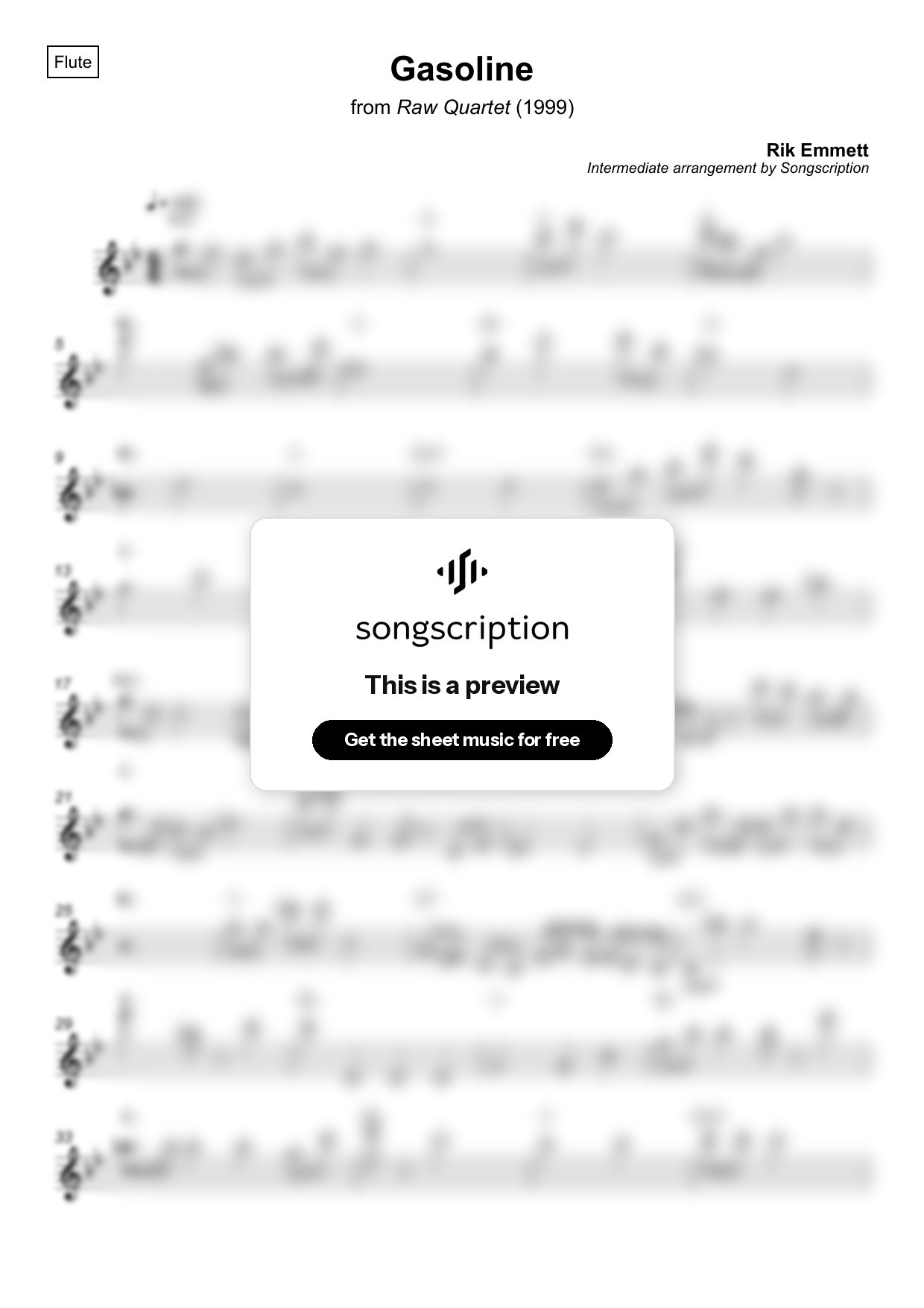 Intermediate Flute Sheet Music for "Gasoline" by Rik Emmett