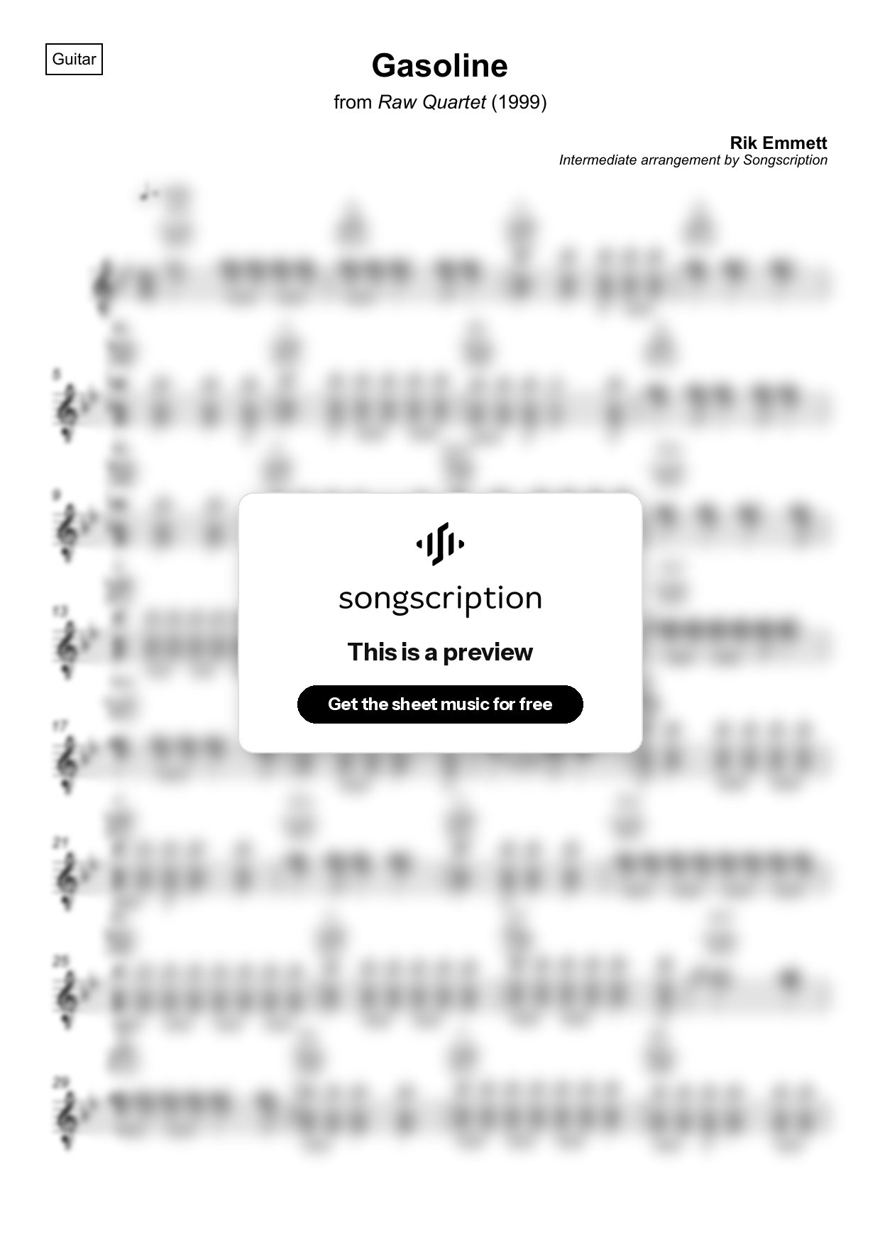 Intermediate Acoustic Guitar Sheet Music for "Gasoline" by Rik Emmett