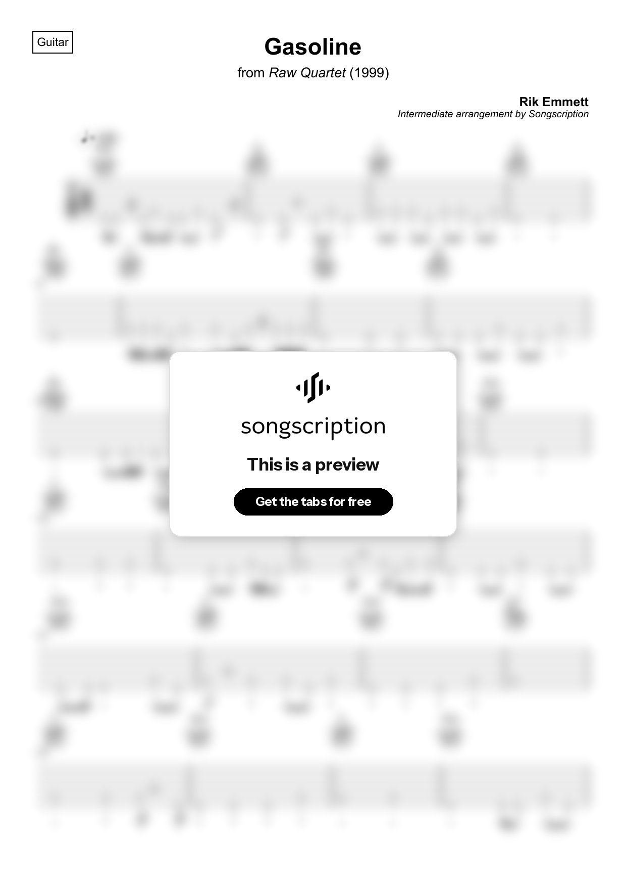 Intermediate Acoustic Guitar Tabs for "Gasoline" by Rik Emmett