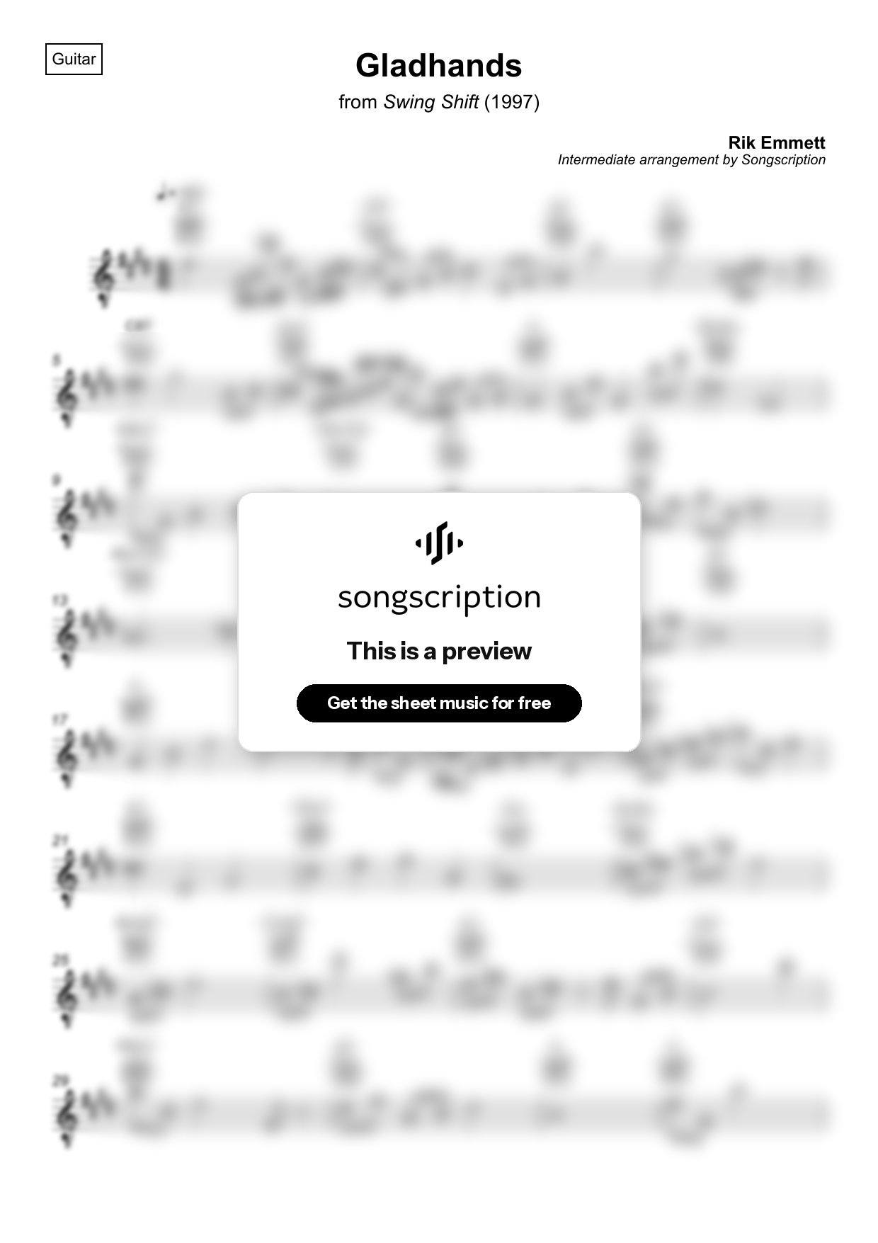 Intermediate Acoustic Guitar Sheet Music for "Gladhands" by Rik Emmett