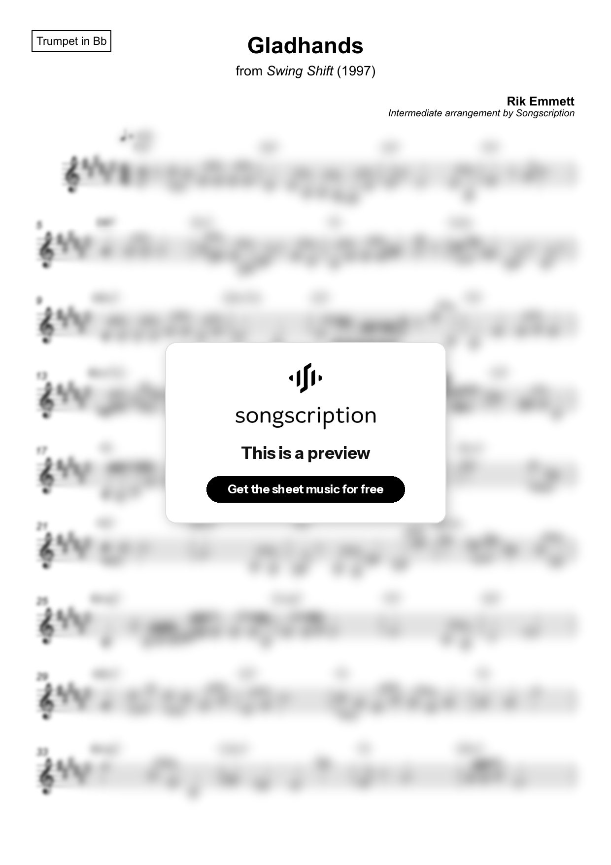 Intermediate Trumpet Sheet Music for "Gladhands" by Rik Emmett