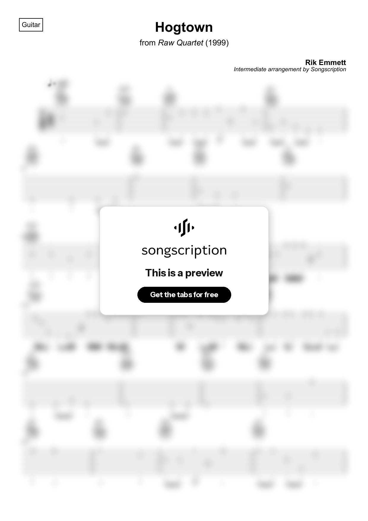 Intermediate Acoustic Guitar Tabs for "Hogtown" by Rik Emmett