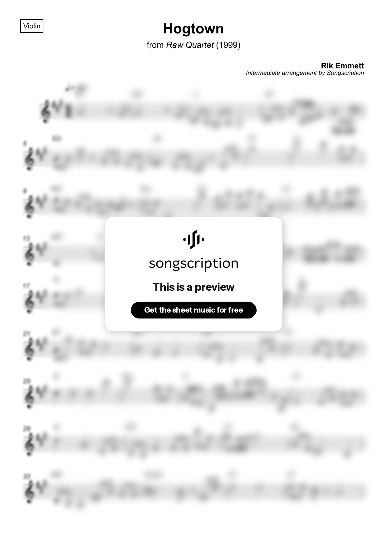Intermediate Violin Sheet Music for "Hogtown" by Rik Emmett
