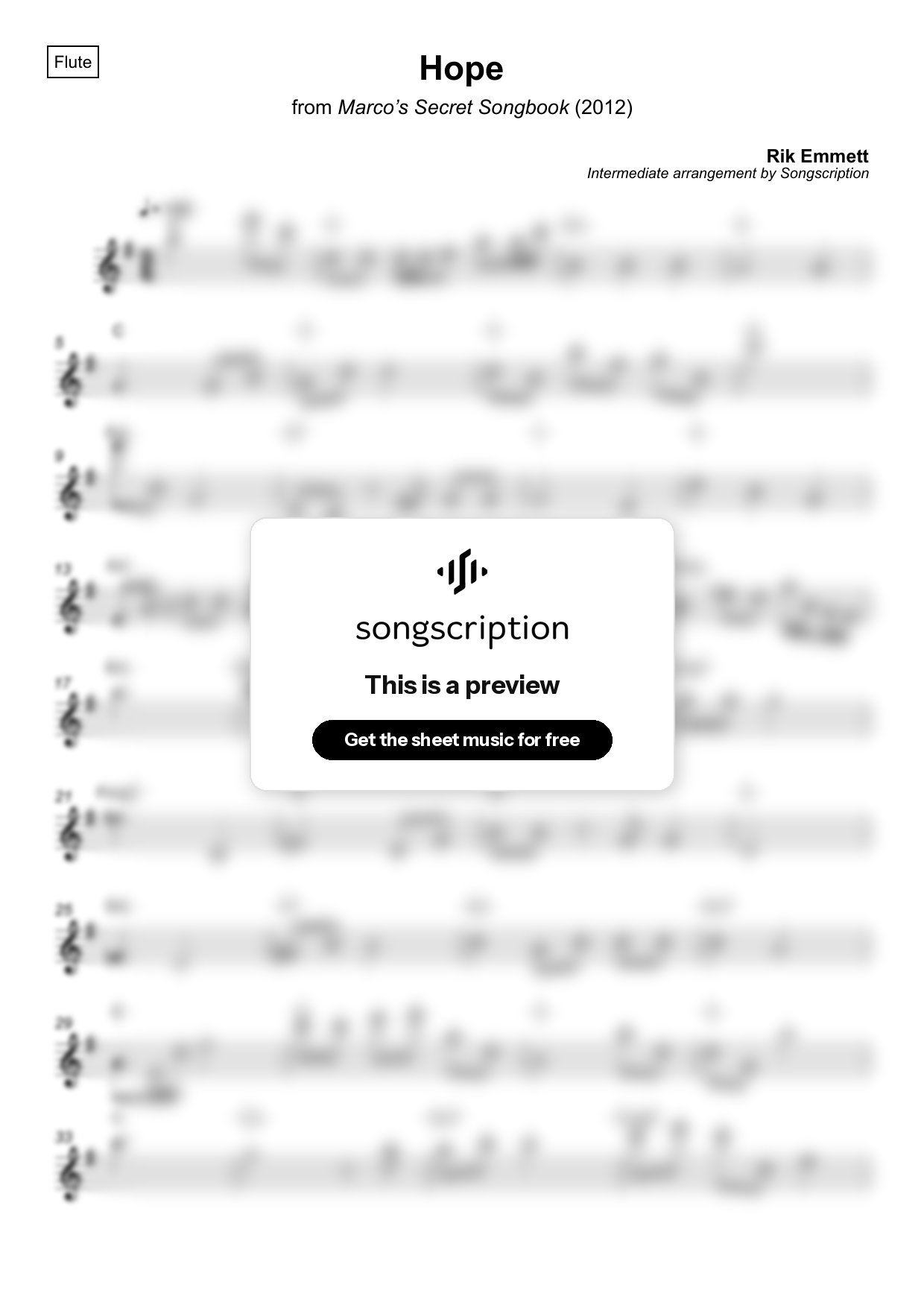 Intermediate Flute Sheet Music for "Hope" by Rik Emmett