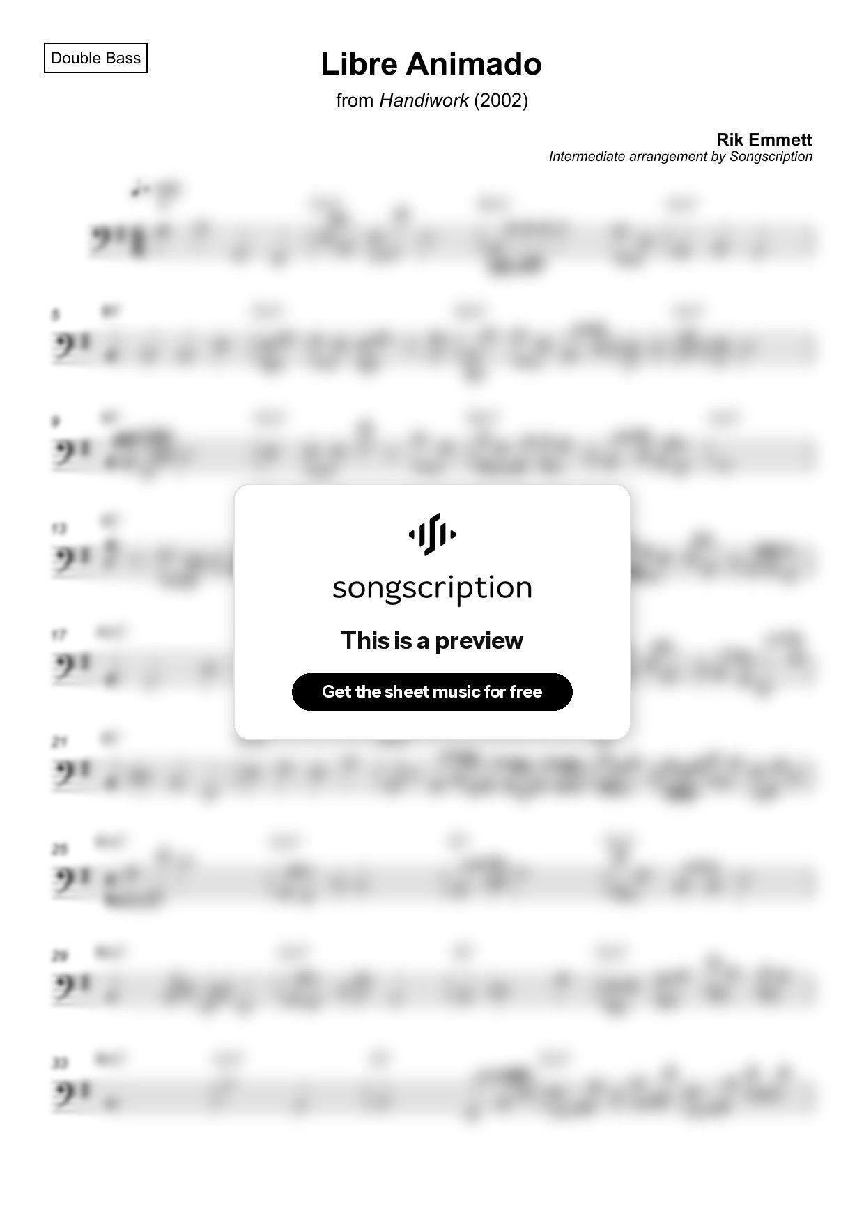 Intermediate Double Bass Sheet Music for "Libre Animado" by Rik Emmett