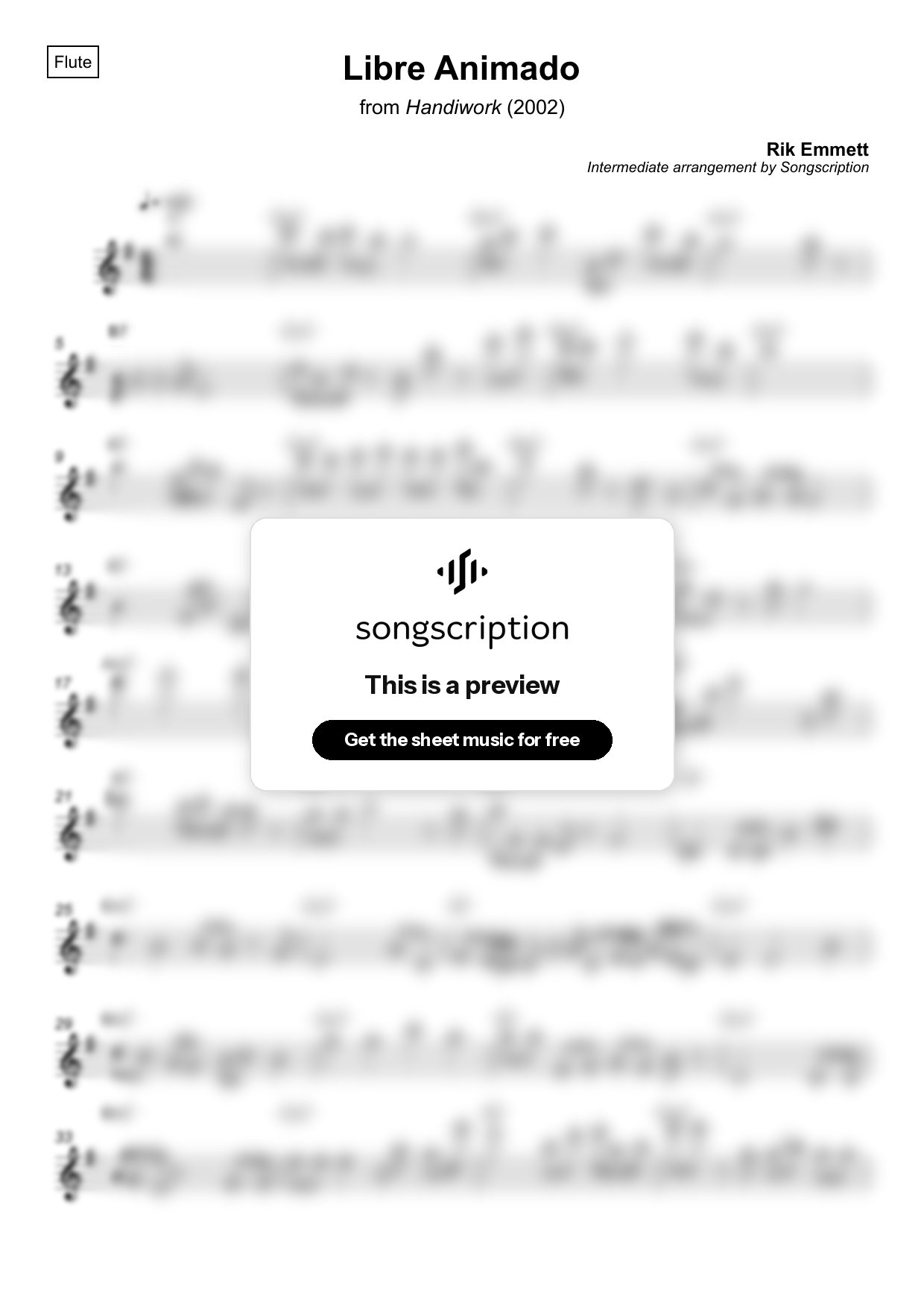 Intermediate Flute Sheet Music for "Libre Animado" by Rik Emmett
