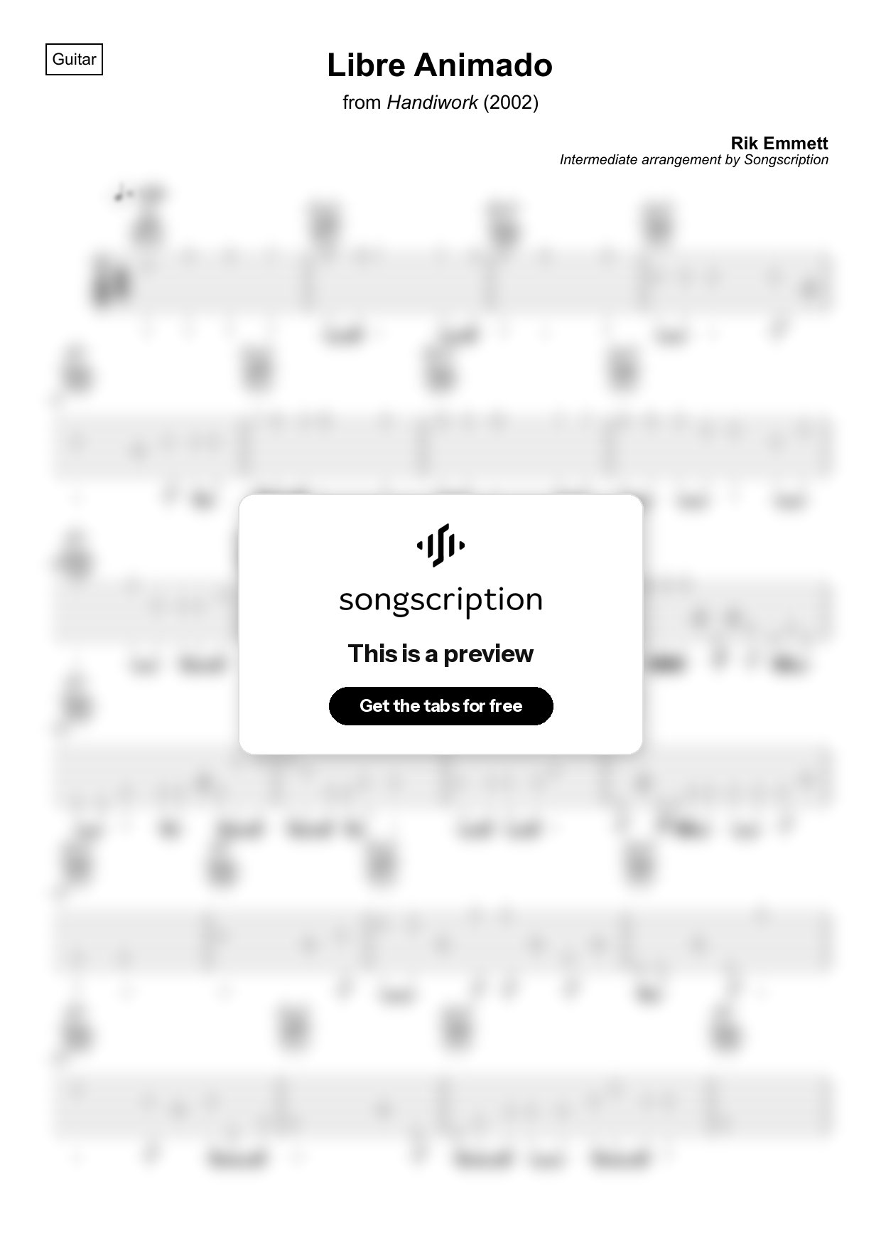 Intermediate Acoustic Guitar Tabs for "Libre Animado" by Rik Emmett