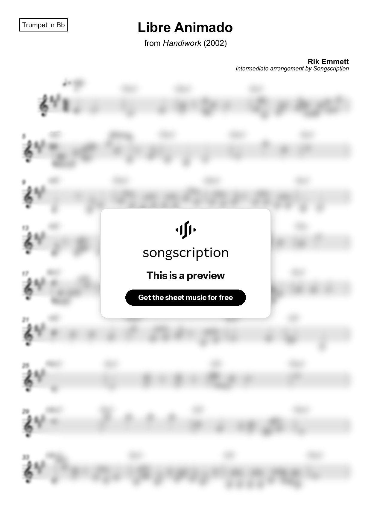 Intermediate Trumpet Sheet Music for "Libre Animado" by Rik Emmett