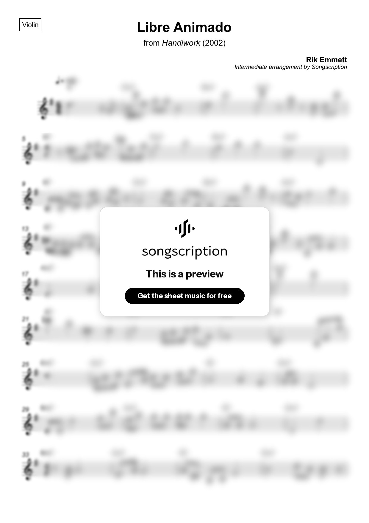 Intermediate Violin Sheet Music for "Libre Animado" by Rik Emmett