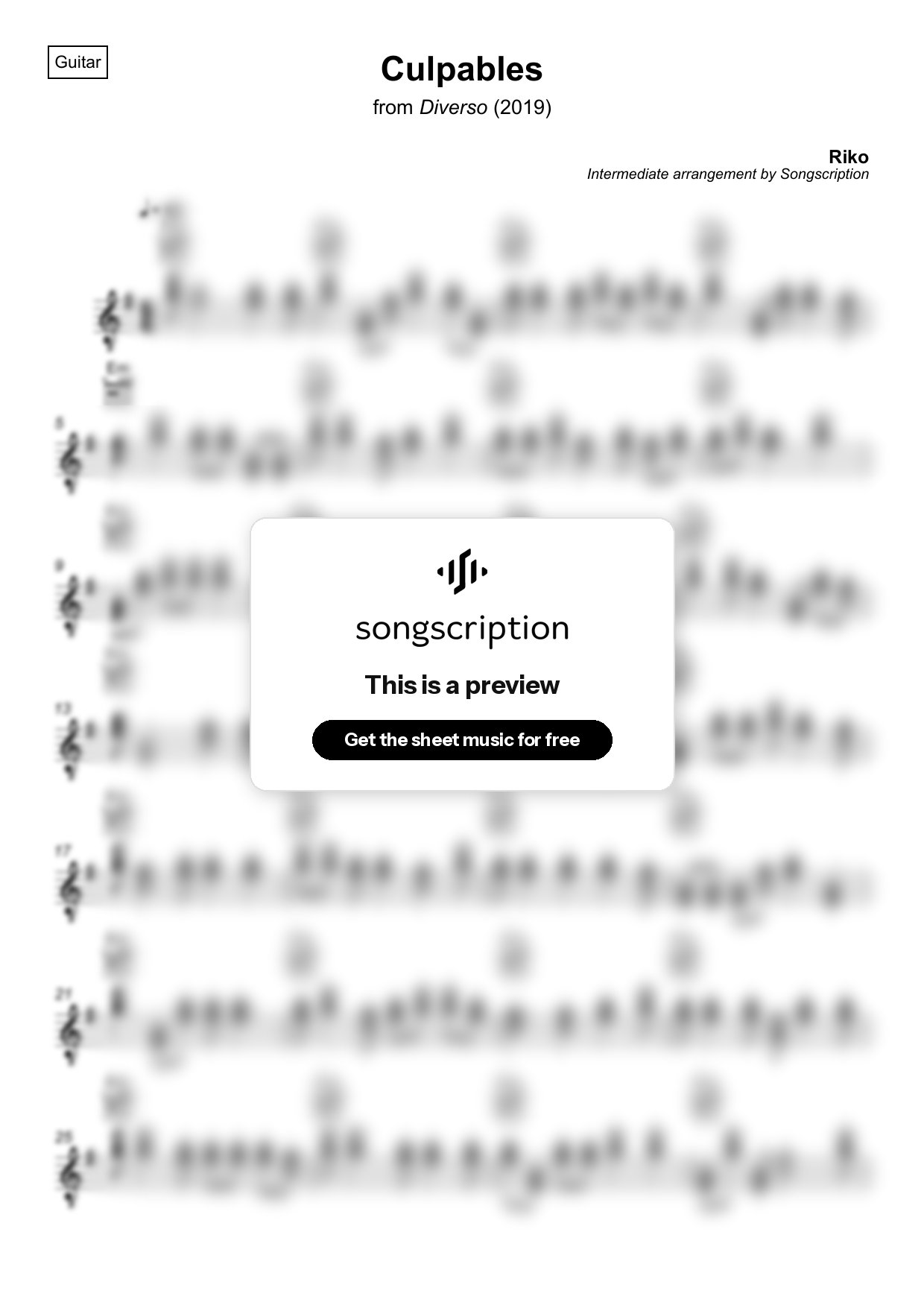 Intermediate Acoustic Guitar Sheet Music for "Culpables" by Riko