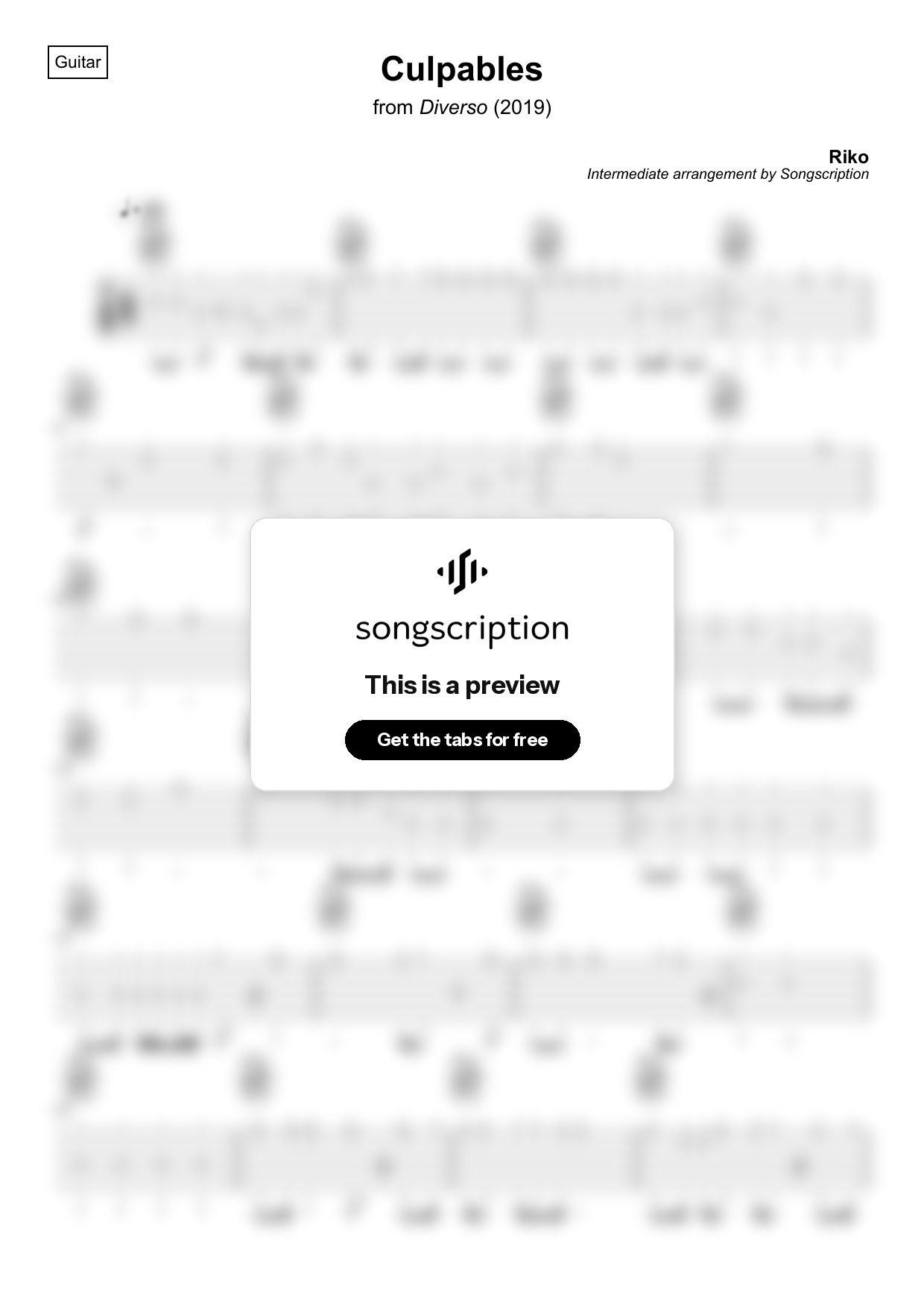 Intermediate Acoustic Guitar Tabs for "Culpables" by Riko