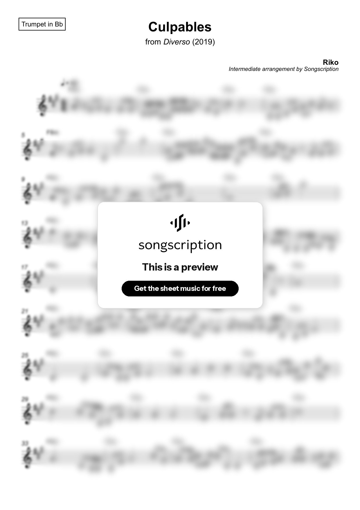 Intermediate Trumpet Sheet Music for "Culpables" by Riko