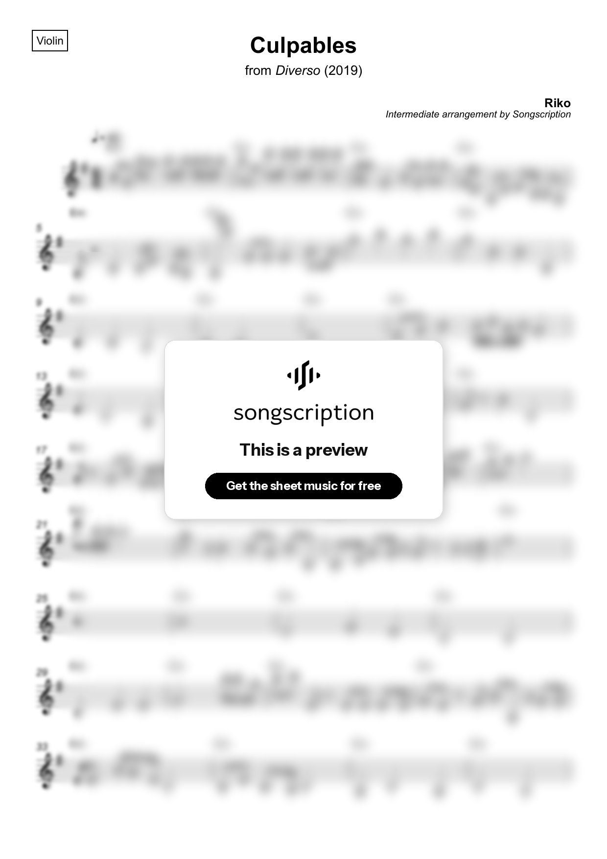 Intermediate Violin Sheet Music for "Culpables" by Riko